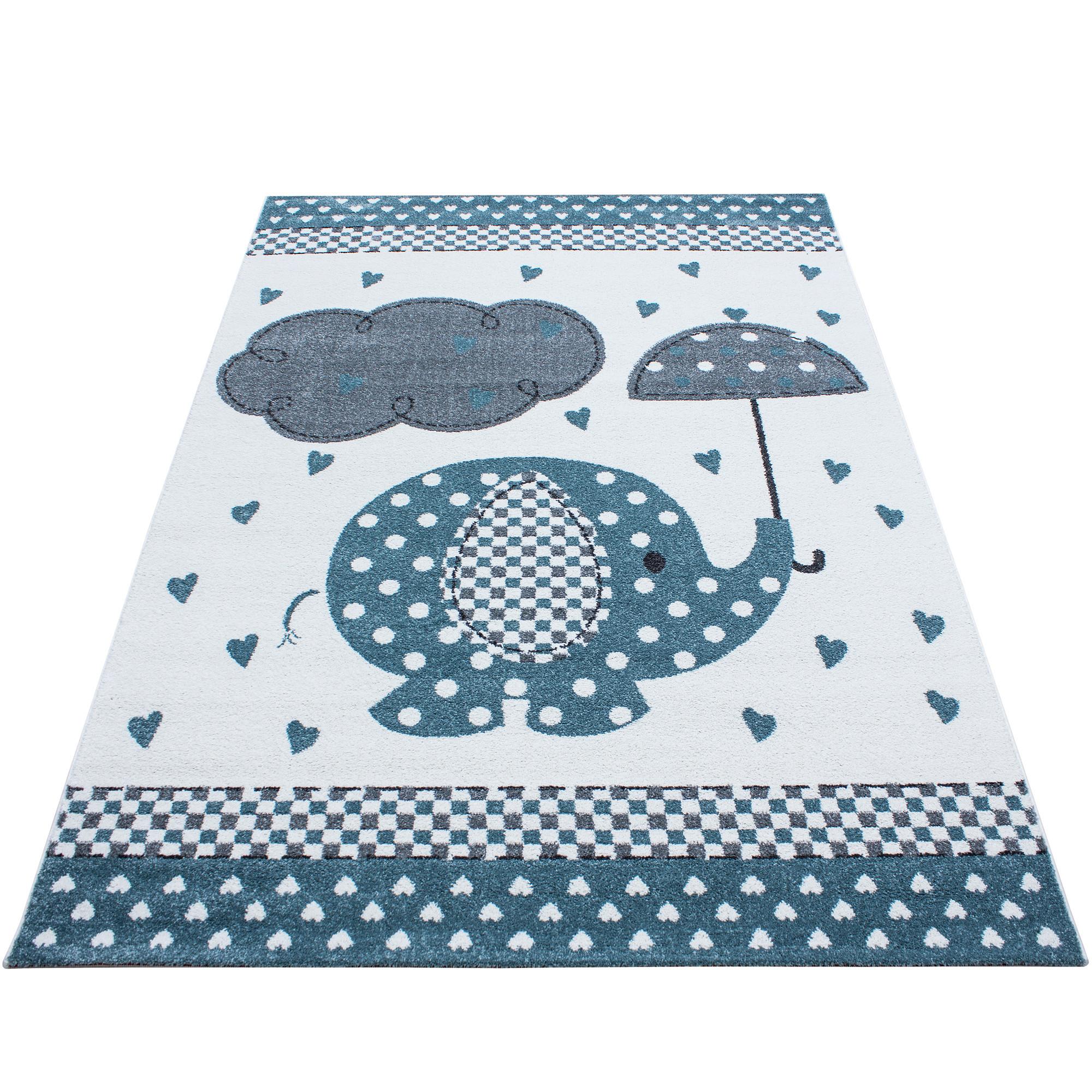 Kinderteppich Elefant Blau/Grau/Weiß Kids 80x150 cm - Blau/Weiß, Trend, Textil (80/150cm)