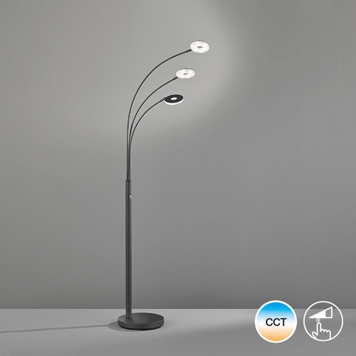 LED-Stehlampe Denkt dimmbar Schwarz 3 Leuchten - Schwarz, Design, Glas/Metall (45/185cm) - Fischer & Honsel