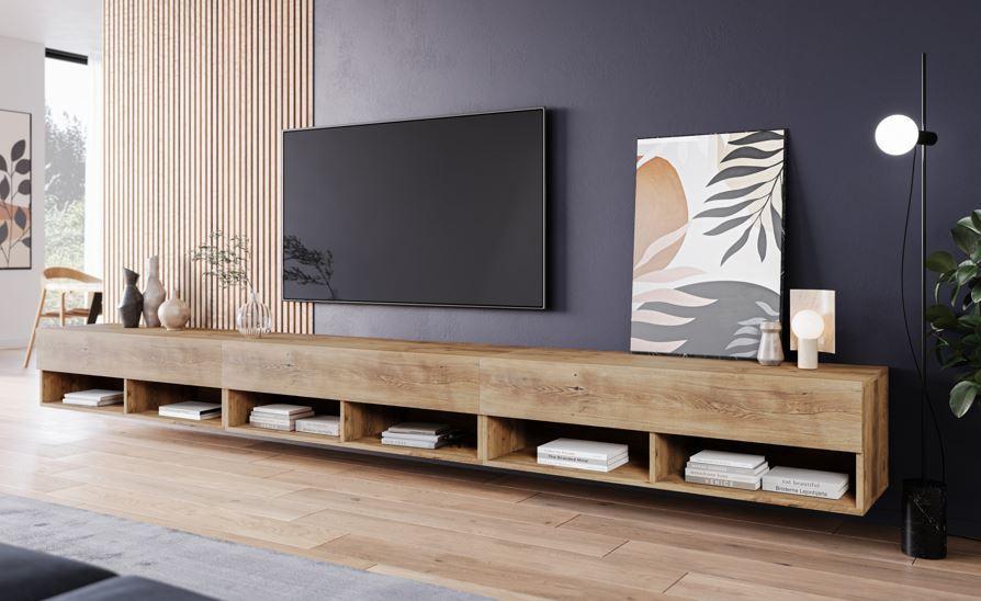 Nízka komoda s LED osvetlením - farba gaštana/sivá, Lifestyle, kompozitné drevo/plast (300/30/31cm) - P & B