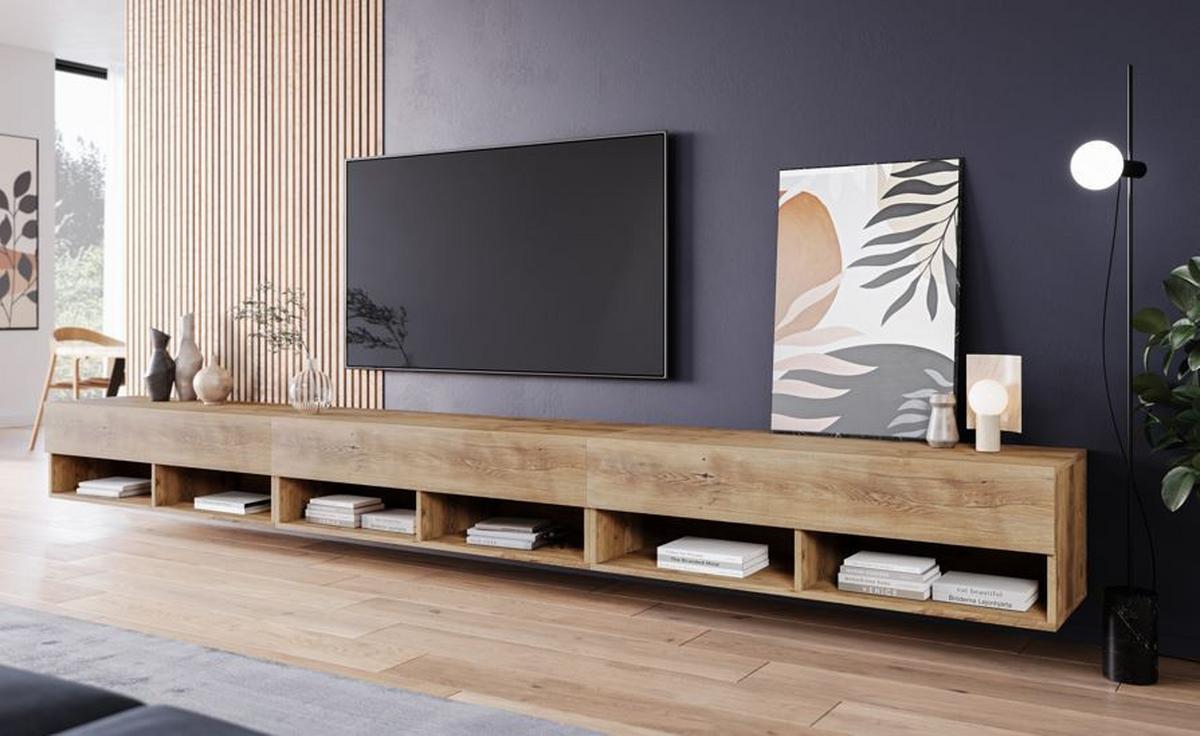 TV-Lowboard B: 300 cm Kastanienfarben - Kastanienfarben/Weiß Hochglanz, LIFESTYLE, Holzwerkstoff (300/30/31cm) - P & B