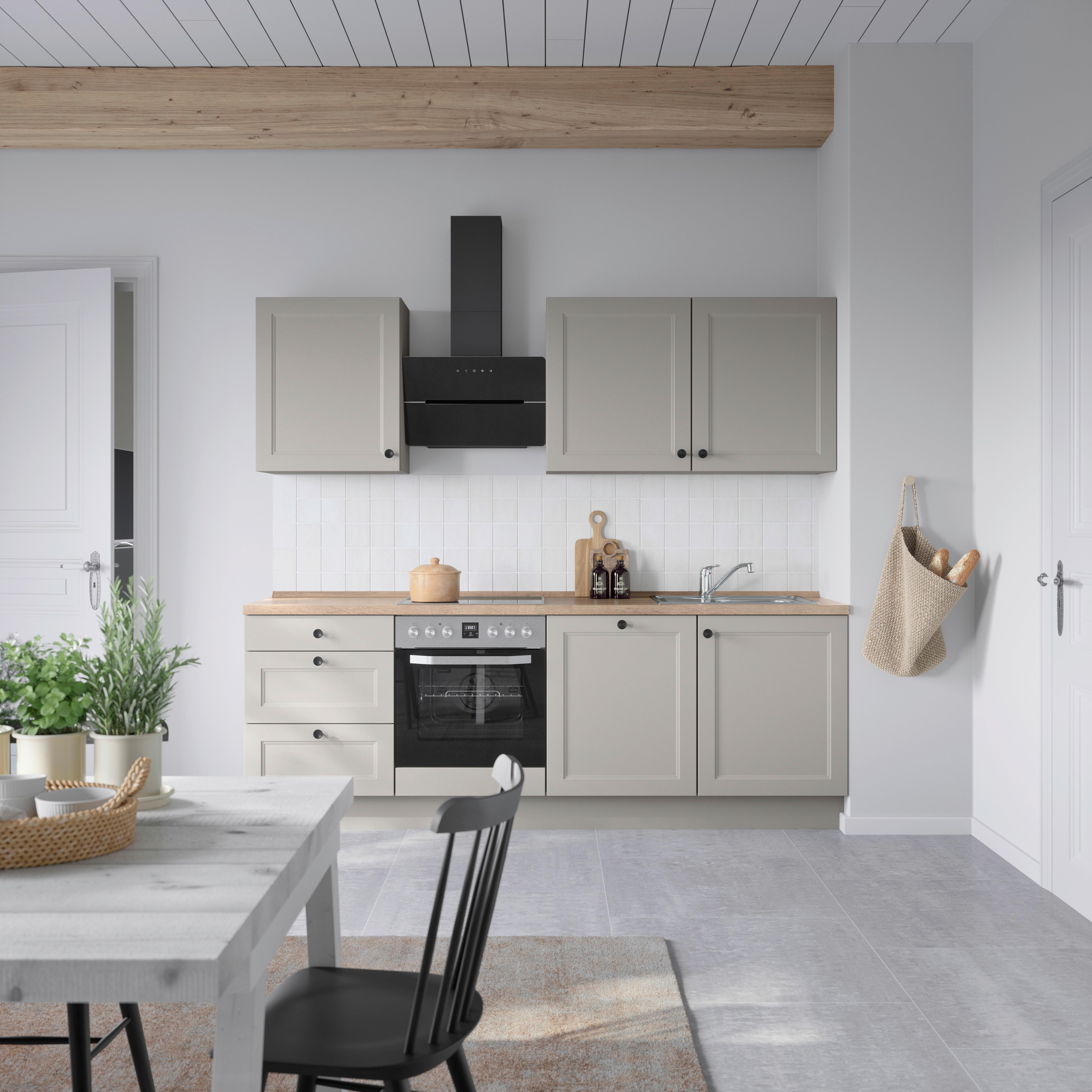 Kuchynská linka 240 cm, kamenná sivá supermatná - čierna/sivá, Modern, kov/kompozitné drevo (240cm) - Nobilia