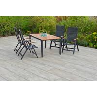 Gartentischgruppe Astros 5 -Teilig. Graphitfarben/Natur - Graphitfarben/Naturfarben, KONVENTIONELL, Holz/Kunststoff - Gardenson