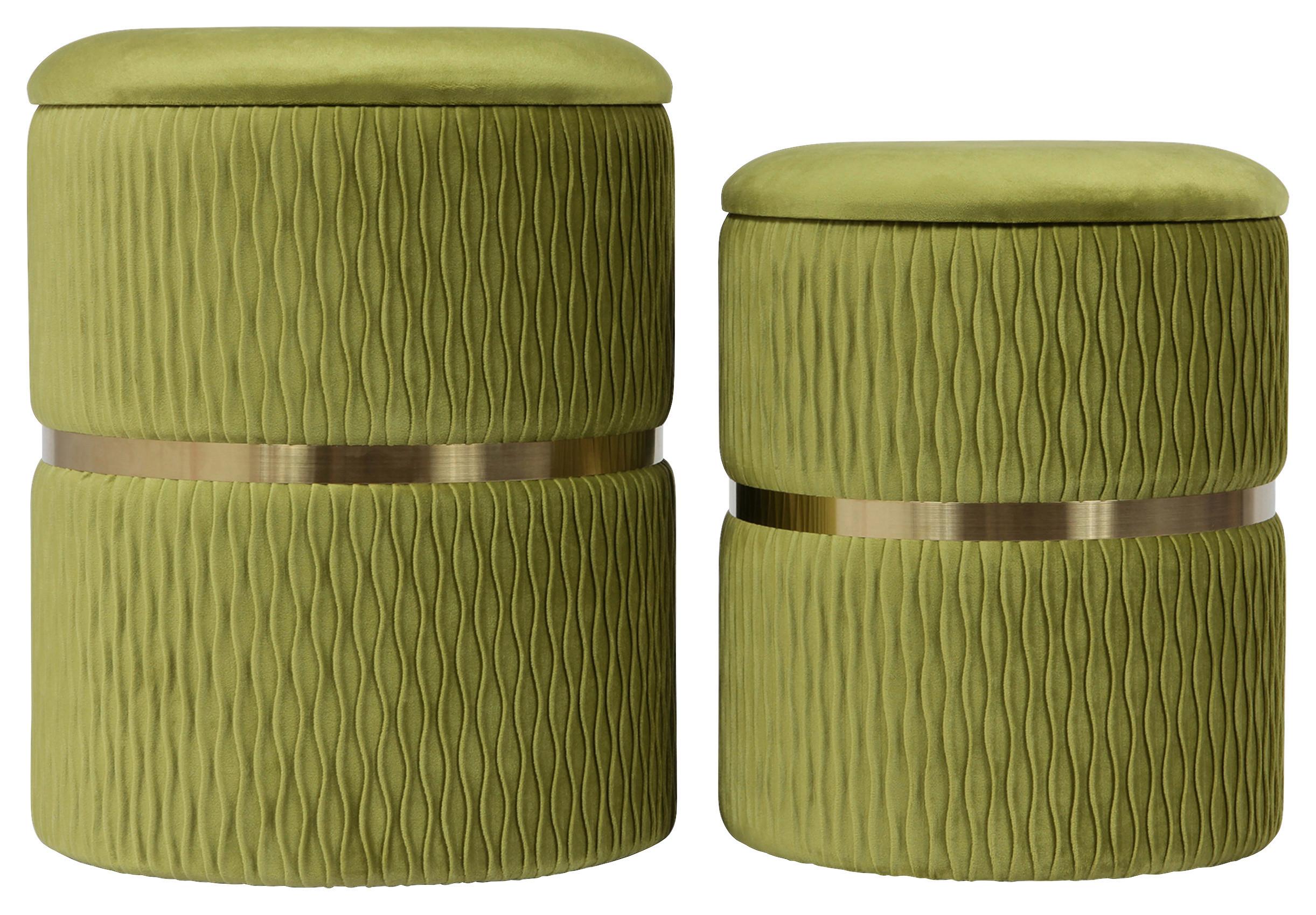 Sada taburetů ZORA - světle zelená/barvy zlata, Design, kov/textil (31,5/36/38/44/31,5/36cm)