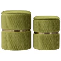 Sada taburetů ZORA - světle zelená/barvy zlata, Design, kov/textil (31,5/36/38/44/31,5/36cm)