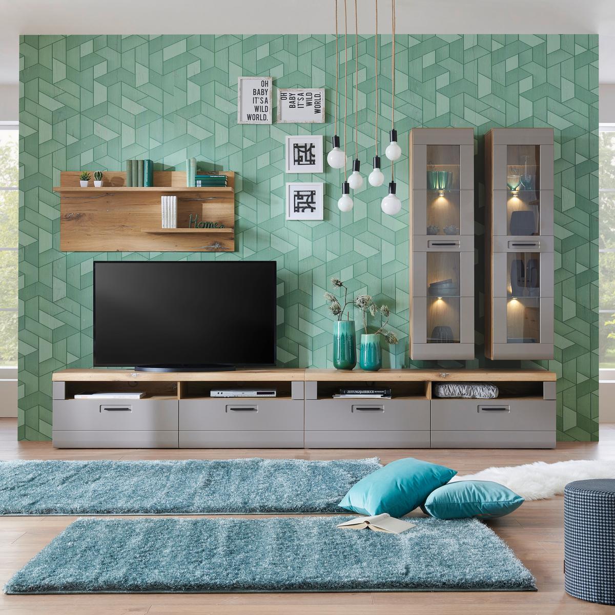 Tv-lowboard Auris B: 163,2 Cm Basalt/eiche Dekor - Eichefarben, MODERN, Holzwerkstoff (163,2/49,5/49,6cm) - Luca Bessoni