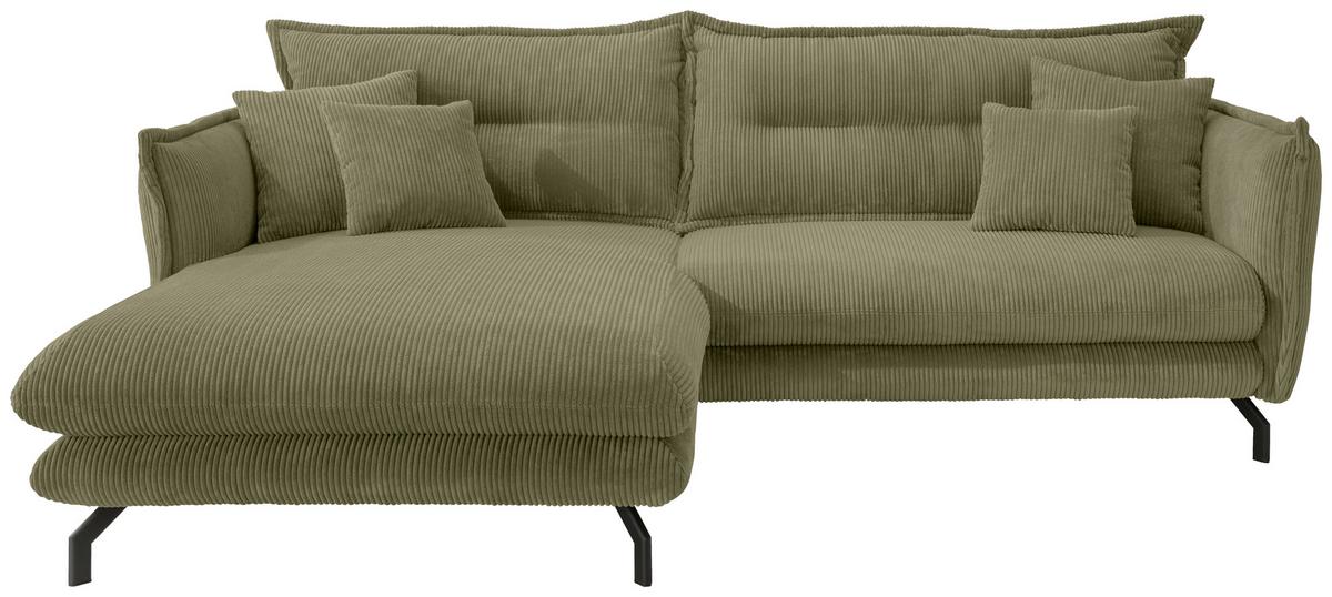 Ecksofa Lava Olivgrün S: 180x255cm - Schwarz/Olivgrün, MODERN, Textil (180/255cm) - Livetastic
