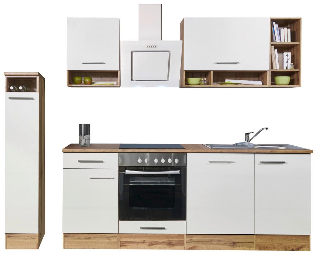 Küchenzeile mit Geräten B: 250 cm Weiß/Eiche Dekor - Eichefarben/Weiß, Basics, Holzwerkstoff (250cm) - Respekta