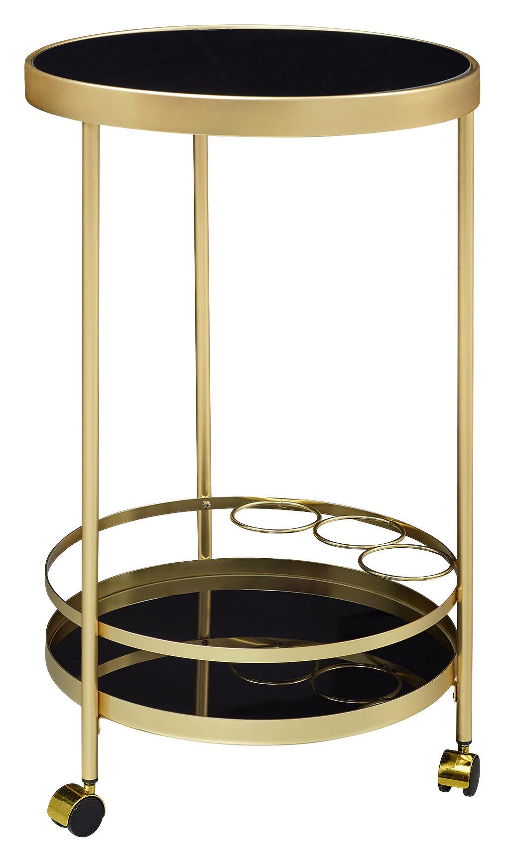 Servierwagen Rund Glas/metall Goldfarben/schwarz - Goldfarben/Schwarz, Design, Glas/Kunststoff (45/45/76cm) - MID.YOU