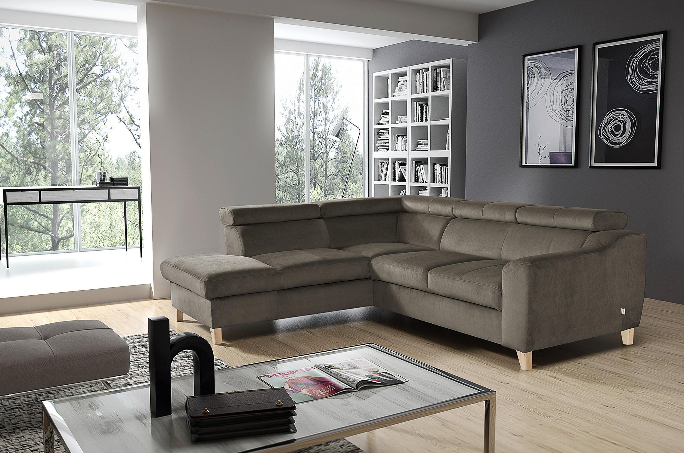Ecksofa Aspen Webstoff Graubraun 208x245 Cm - Graubraun/Buchefarben, Design, Textil (208/245cm) - Livetastic