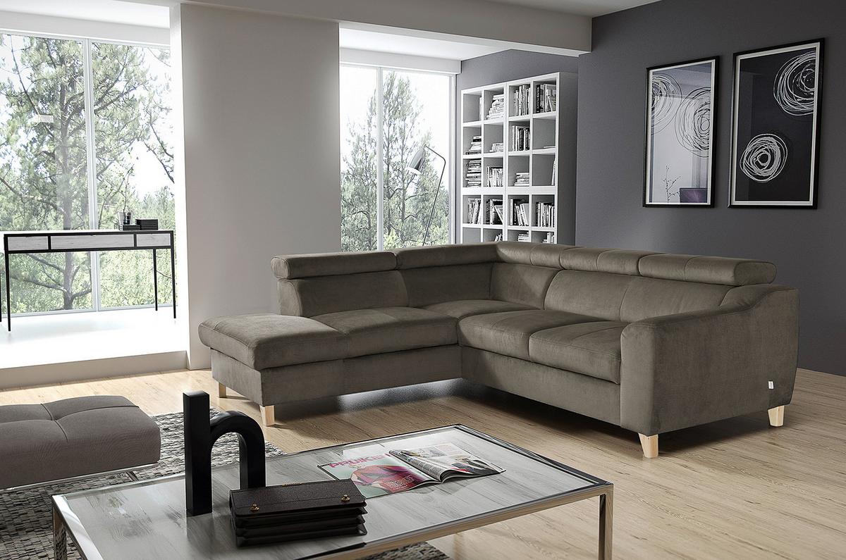 Ecksofa Aspen Webstoff Graubraun 208x245 Cm - Graubraun/Buchefarben, Design, Textil (208/245cm) - Livetastic