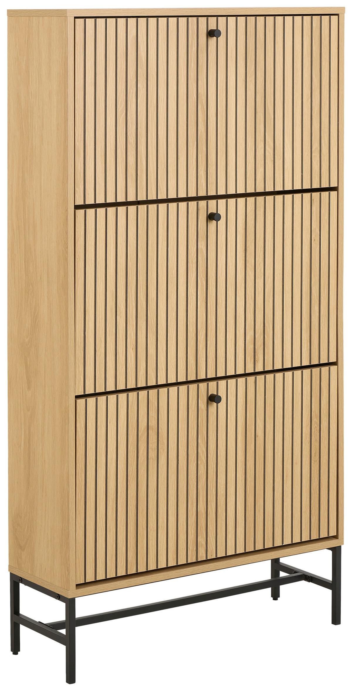 VÝKLOPNÁ SKRINKA NA TOPÁNKY ALBANY - čierna/farba duba, Design, kov/drevo (71,6/140,4/25cm)