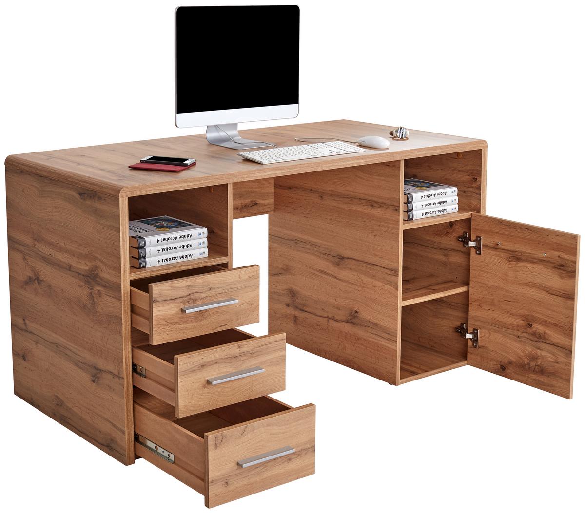 Schreibtisch mit Stauraum B: 150cm H: 75,5cm Eiche Dekor - Eichefarben, MODERN, Holzwerkstoff (150/75,5/60cm)