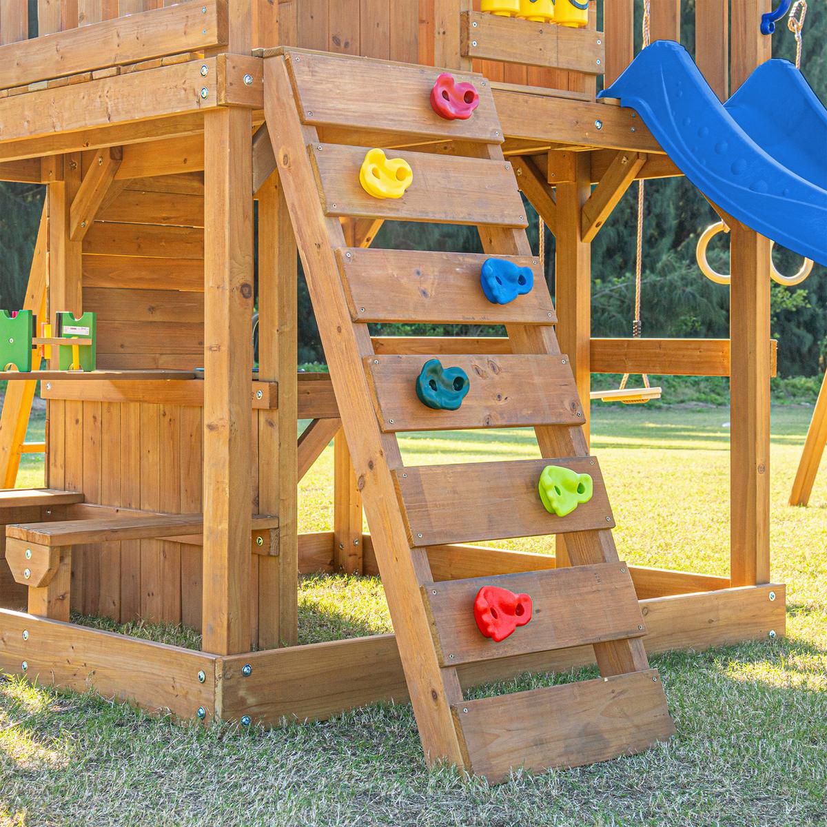 Spielturm mit Rutsche Blau - Blau/Anthrazit, Basics, Holz/Kunststoff (435/410/305cm) - Ambia Garden