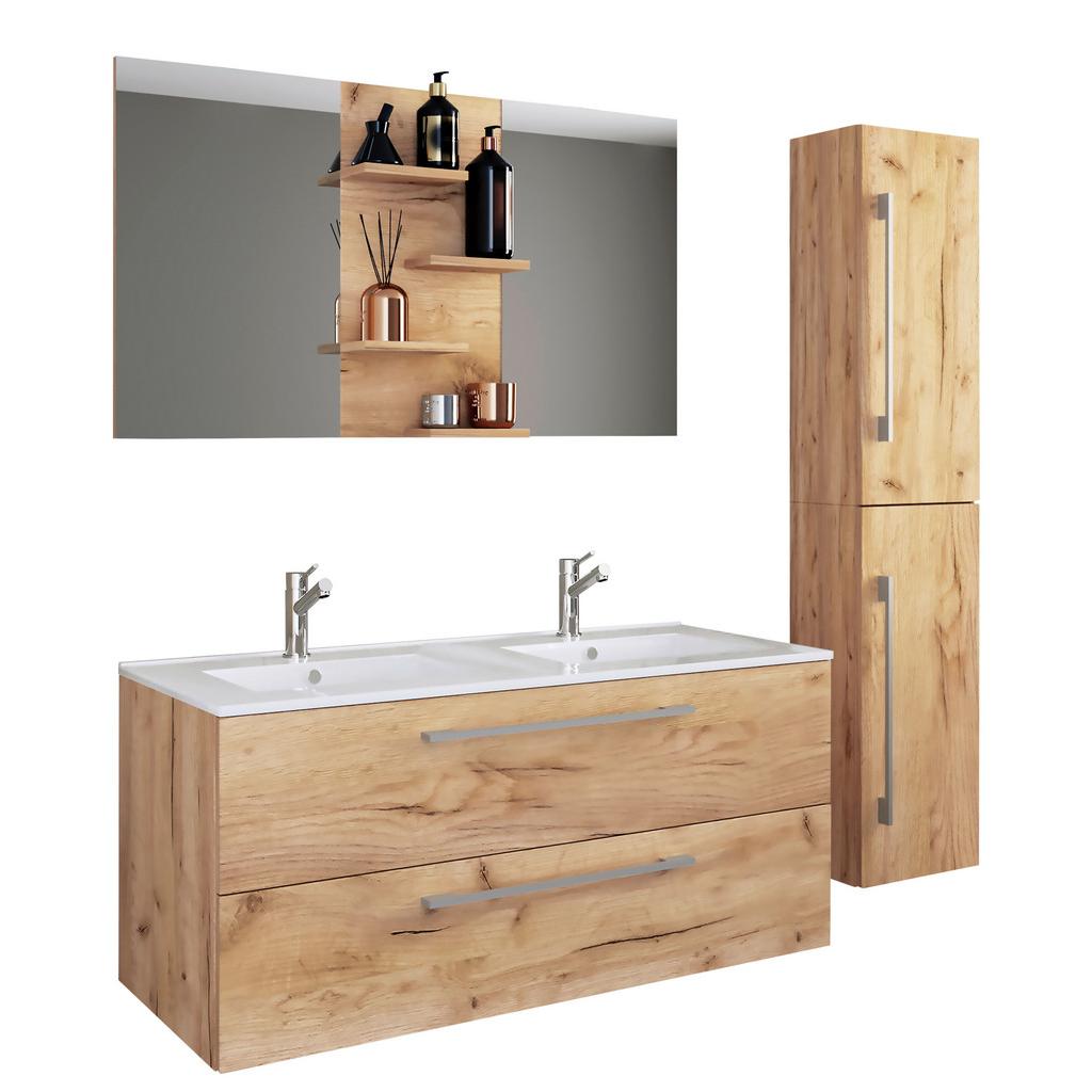 Bademöbel-Set 4-tlg. Budasi B: 112 cm Weiß/Eiche Dekor