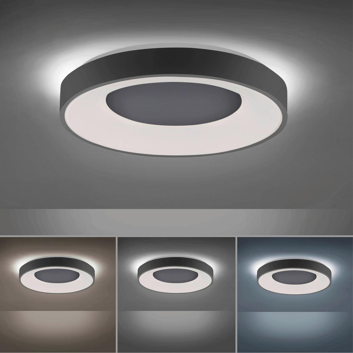 Led-deckenleuchte Anika Ø 48 Cm Dimmbar Mit Fernbedienung - Anthrazit, Basics, Kunststoff/Metall (48/7,8cm)