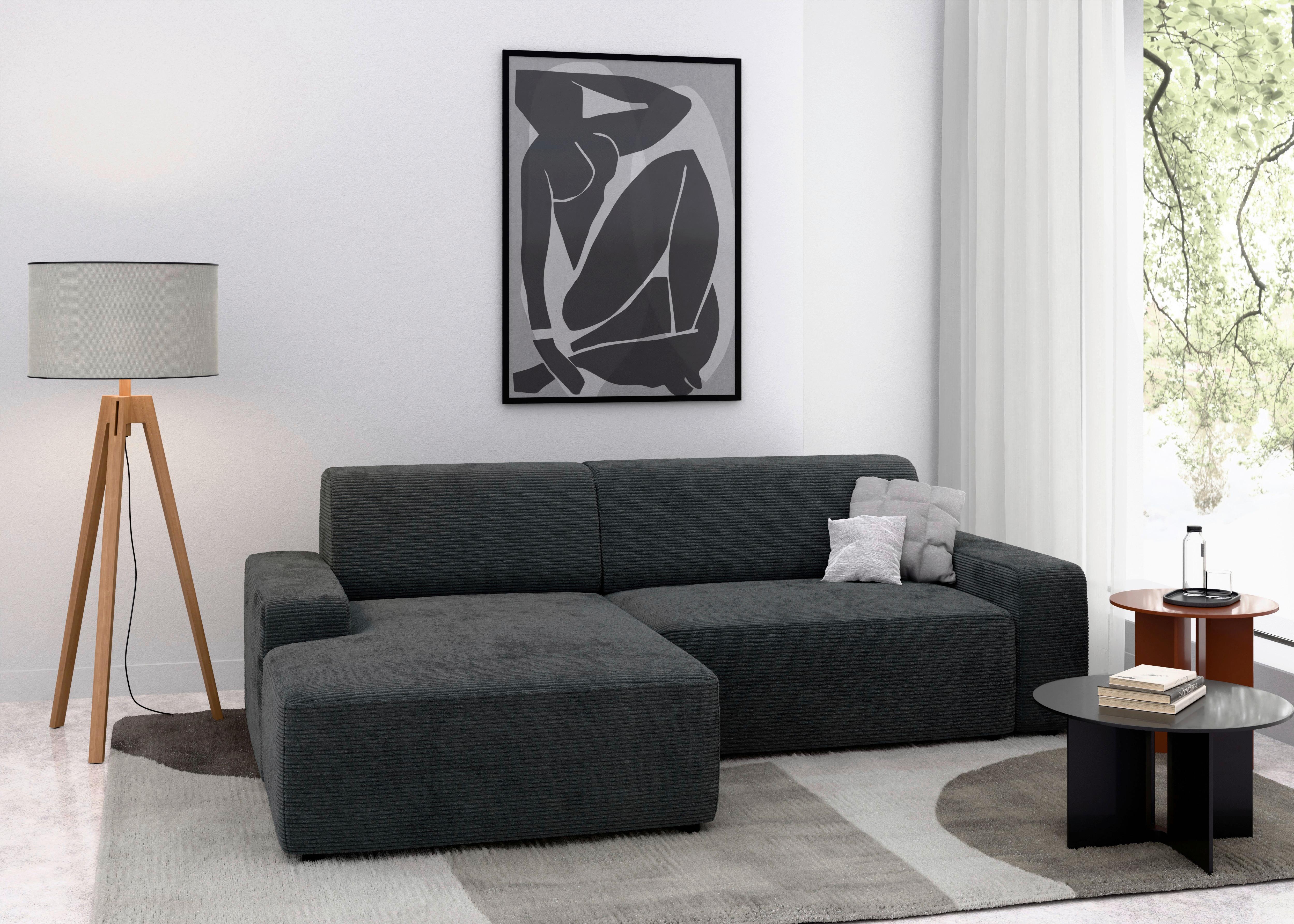 Ecksofa Wien Dunkelgrau S: 162x246 cm - Dunkelgrau/Schwarz, MODERN, Textil (162/246cm) - Trendmanufaktur