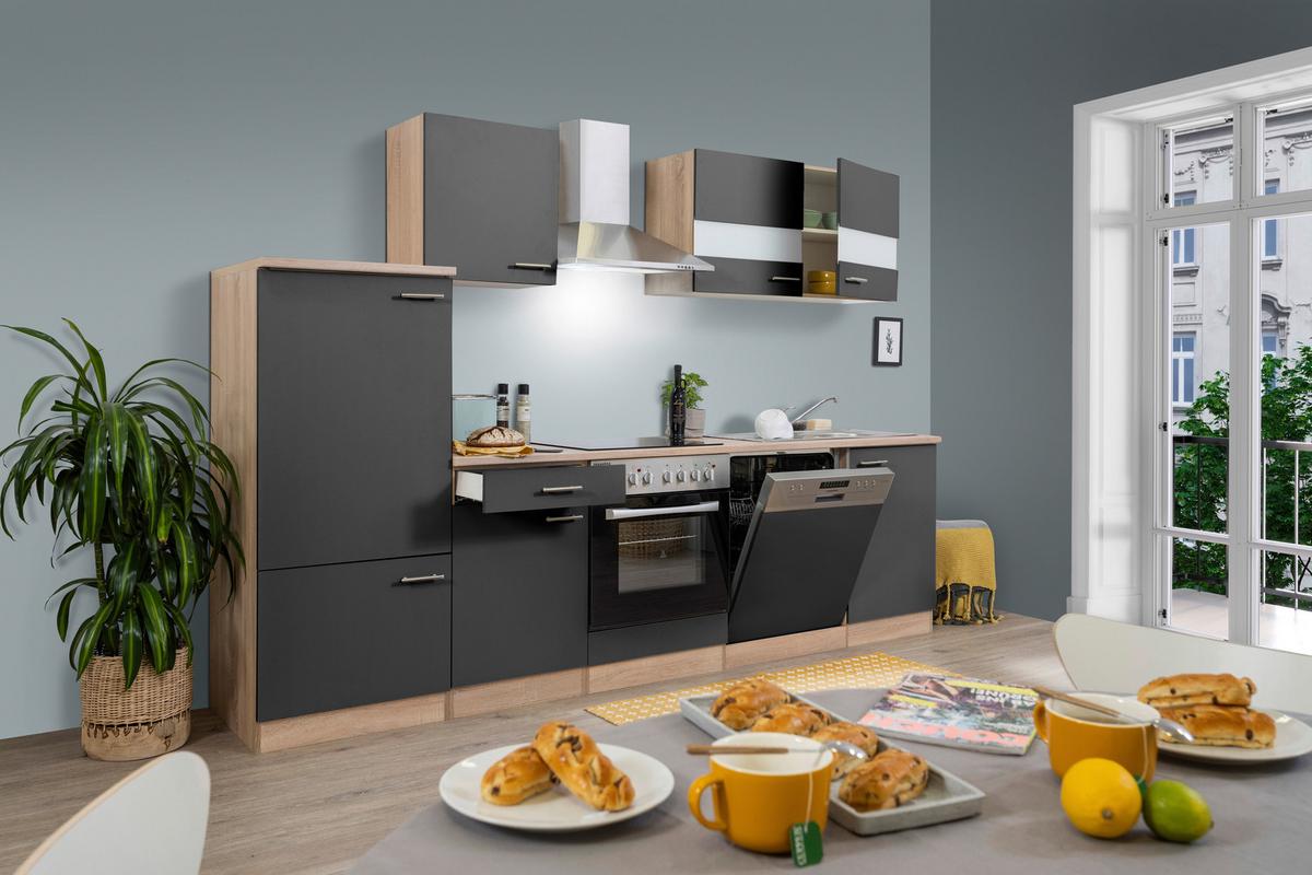 Küchenzeile ohne Geräte B: 280 cm Grau/Eiche Dekor - Eichefarben/Grau, Basics, Holzwerkstoff (280/200/60cm) - Respekta