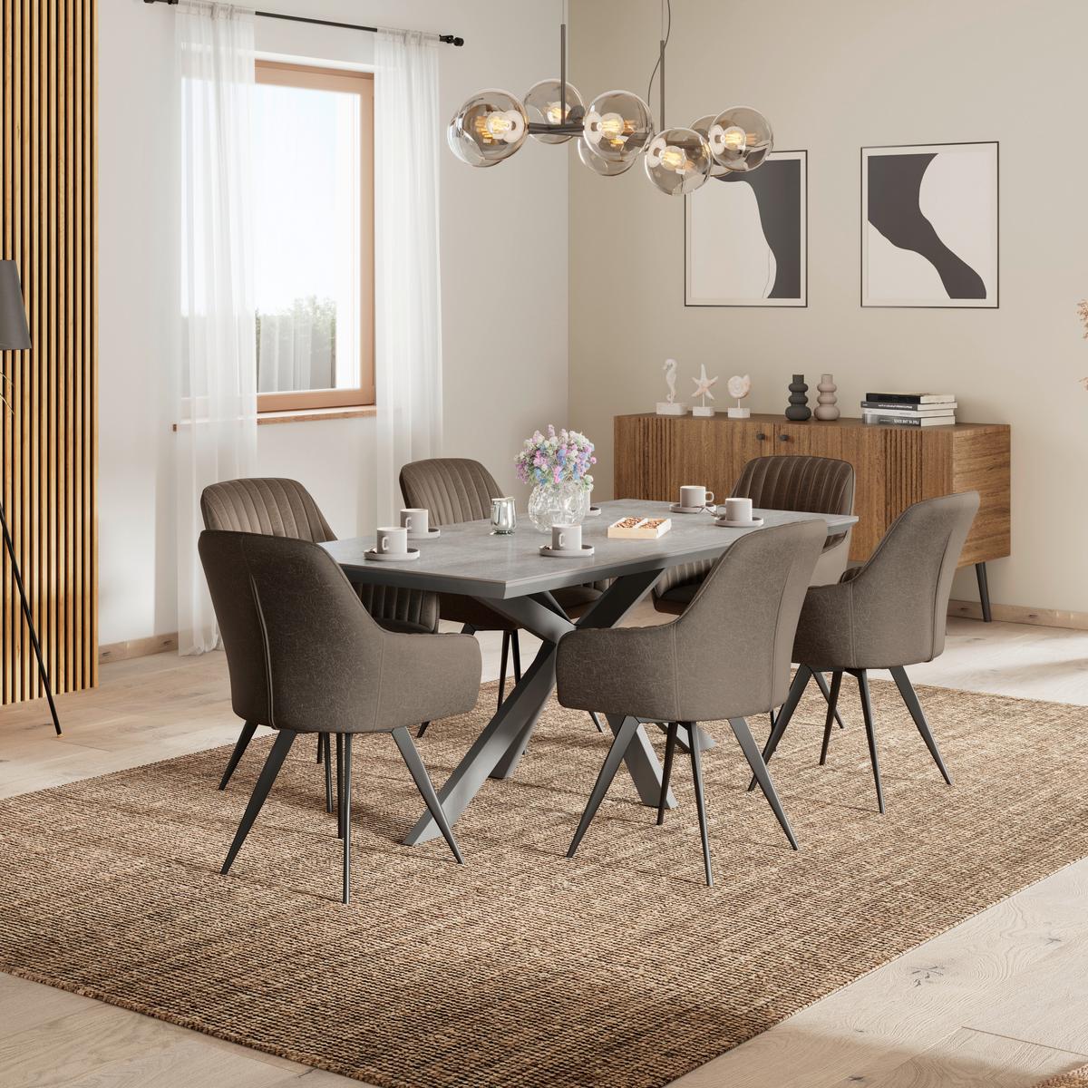 Stuhl Bella Webstoff Braun, 360° drehbar - Schwarz/Braun, KONVENTIONELL, Textil/Metall (63/90/61cm)