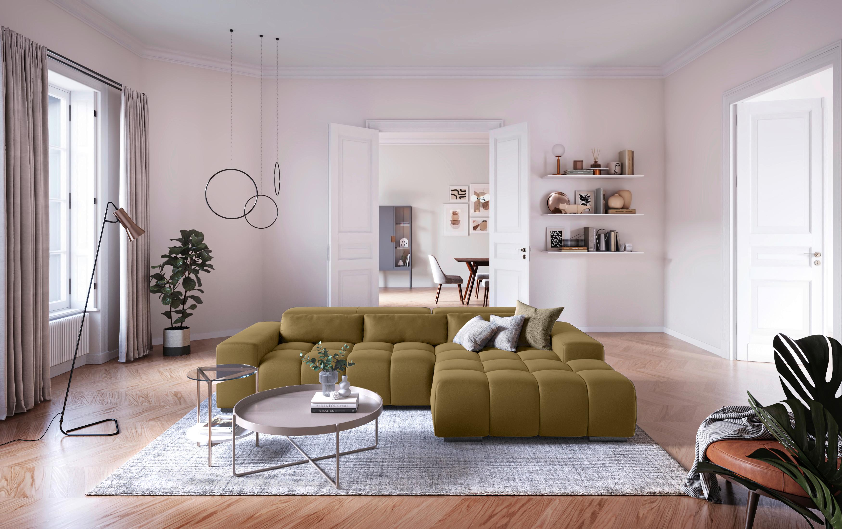 Ecksofa mit Relaxfunktion Orion Kopfstütze Klappbar Olivegrün - Silberfarben/Olivgrün, KONVENTIONELL, Textil (307/186cm) - Livetastic