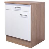 Küchenunterschrank Samoa B: 60 Cm Weiß/eiche Dekor Mit Lade - Weiß/Sonoma Eiche, KONVENTIONELL, Holzwerkstoff (60/85/57cm)
