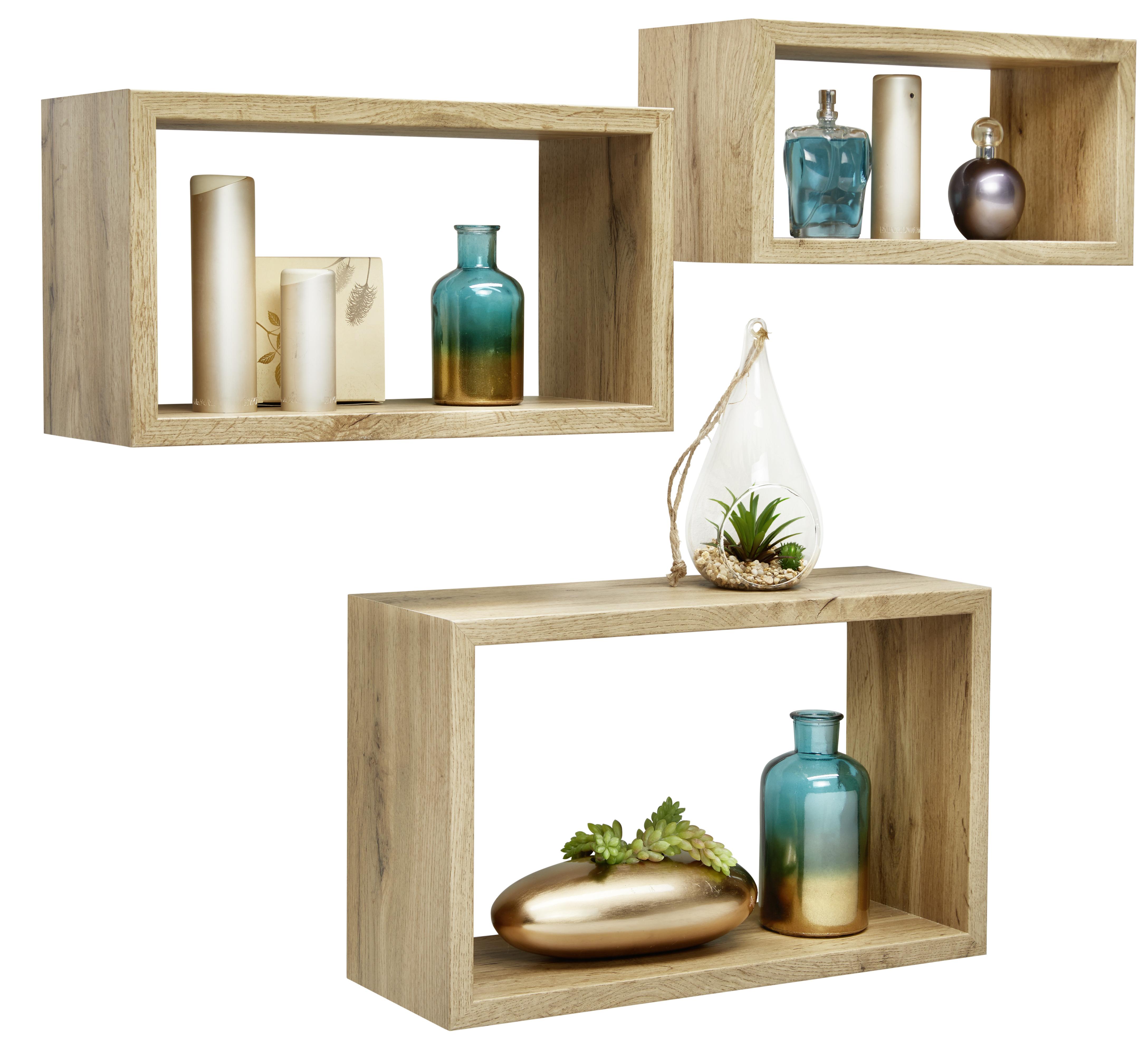 SADA NÁSTĚNNÝCH REGÁLŮ TRITTICO - barvy dubu, Moderní, kompozitní dřevo (45-40-35/27-22-17/16cm) - Mömax