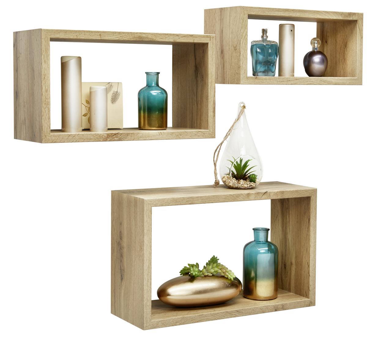 SADA NÁSTĚNNÝCH REGÁLŮ TRITTICO - barvy dubu, Moderní, kompozitní dřevo (45-40-35/27-22-17/16cm) - Mömax