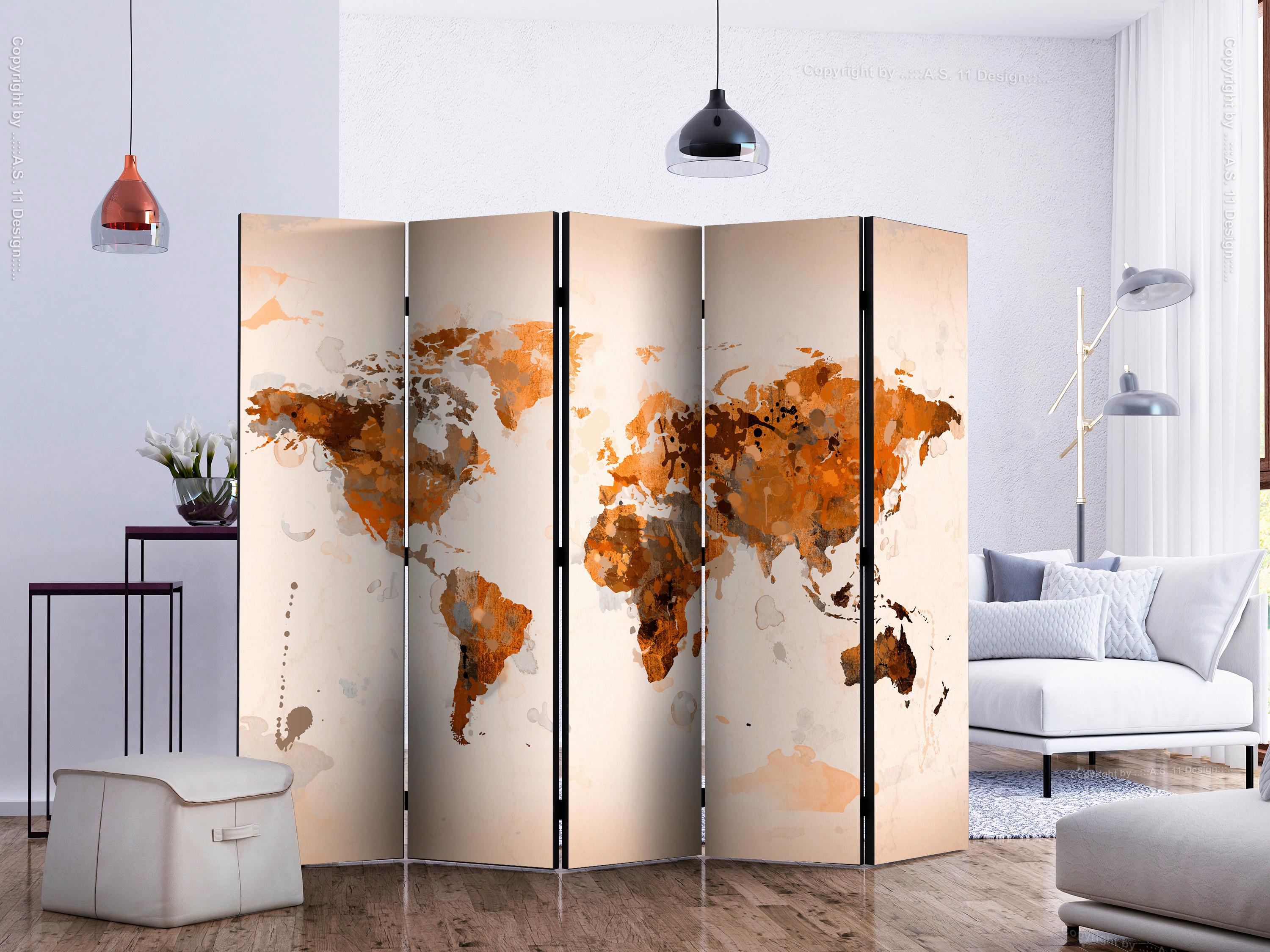 Paravent Beige Cognac B: 225 Cm - Cognac/Beige, Basics, Holz/Textil (225/172/3cm) - artgeist