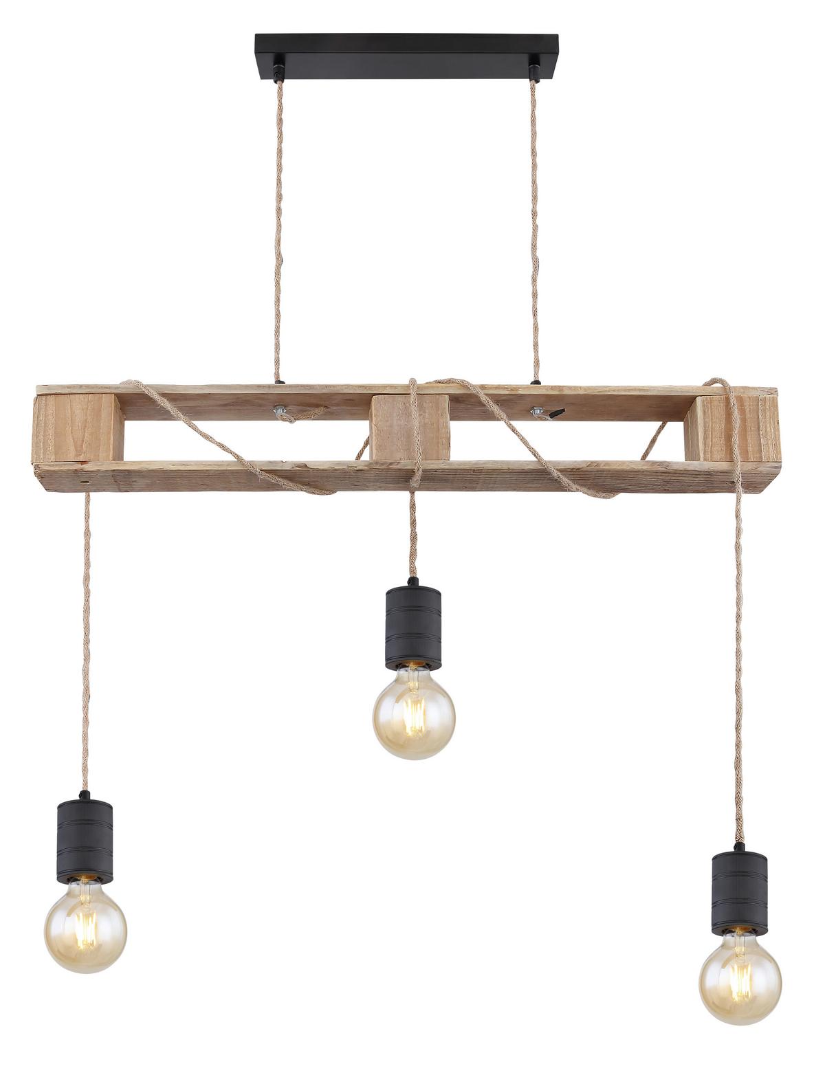 Hängeleuchte Joelle H: 120 Cm 3-Flammig, Braun/ Schwarz - Schwarz/Braun, Natur, Naturmaterialien/Holz (83/10/120cm) - Globo