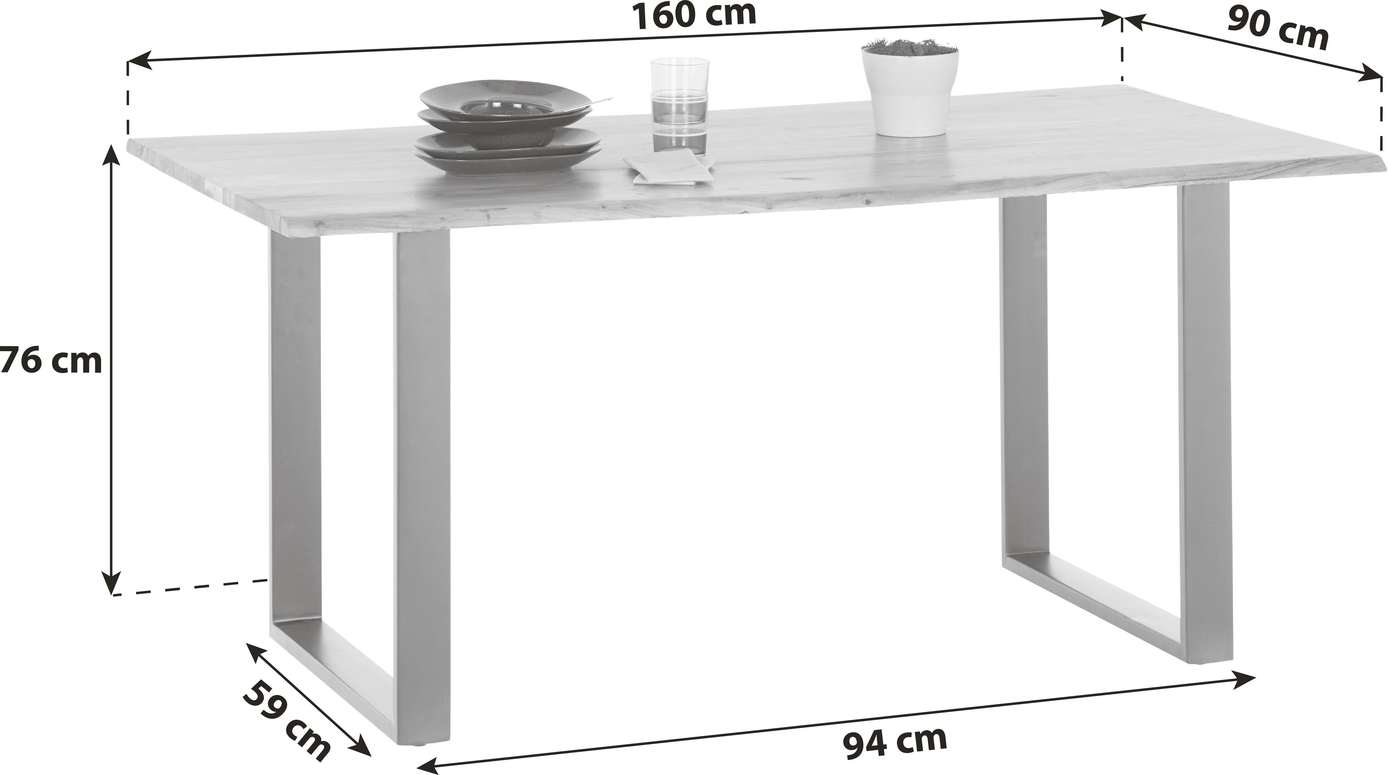 Esstisch Echtholz Mundra 160x76cm Schwarz/Akazienfarben - Schwarz/Akaziefarben, KONVENTIONELL, Holz/Metall (160/76/90cm)