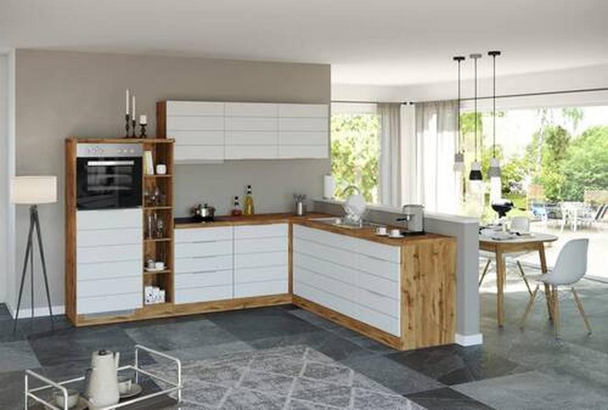 Eckküche Florenz mit Geräten 240x270 cm Weiß/Eichefarben - Eiche Wotan/Weiß, Design, Holzwerkstoff (240/270cm) - Held