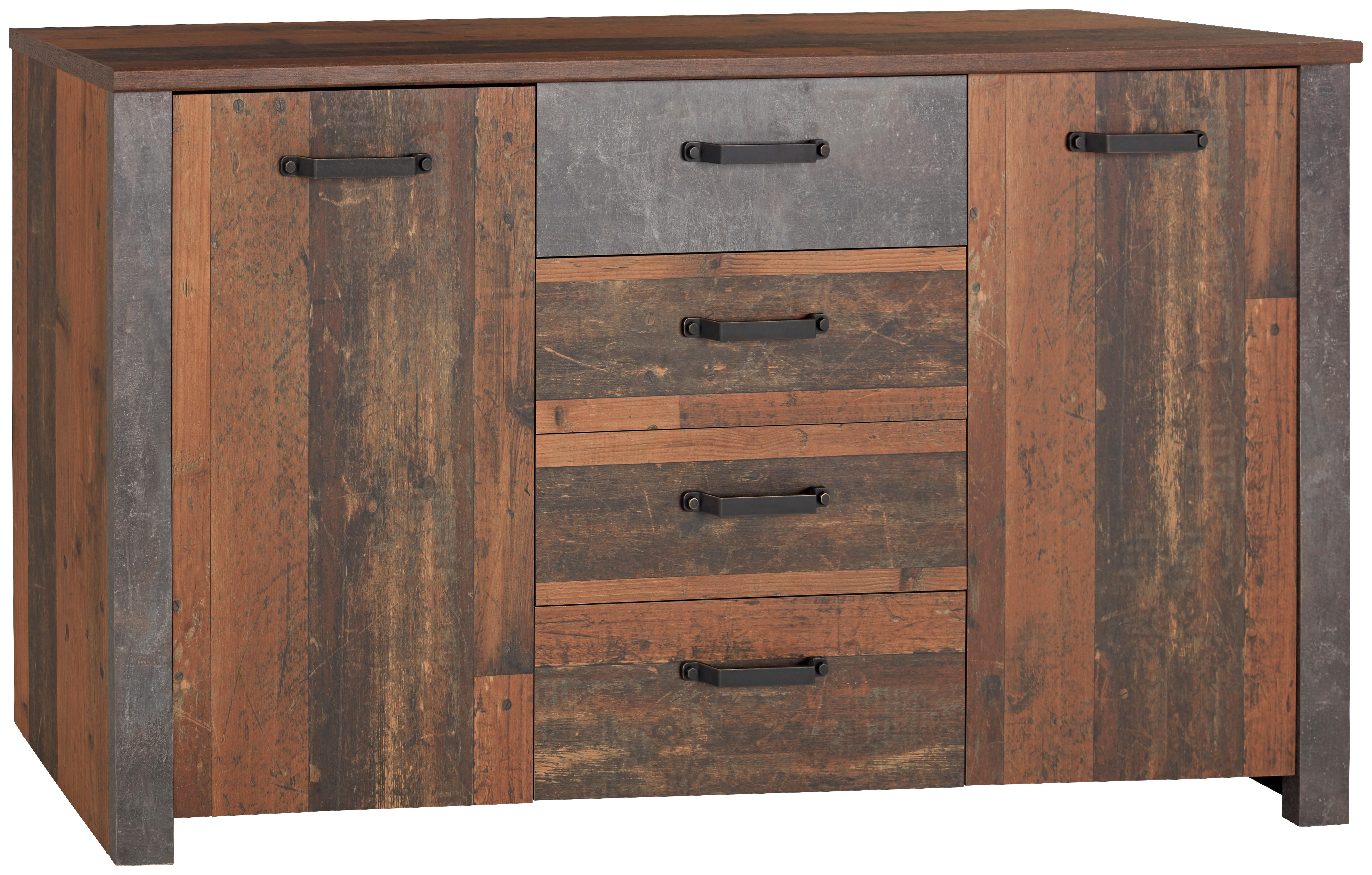 Kommode B: 162 cm Ontario, Betonoptik Dunkel - Eichefarben/Dunkelgrau, MODERN, Holzwerkstoff (162/86/41,5cm) - Ondega