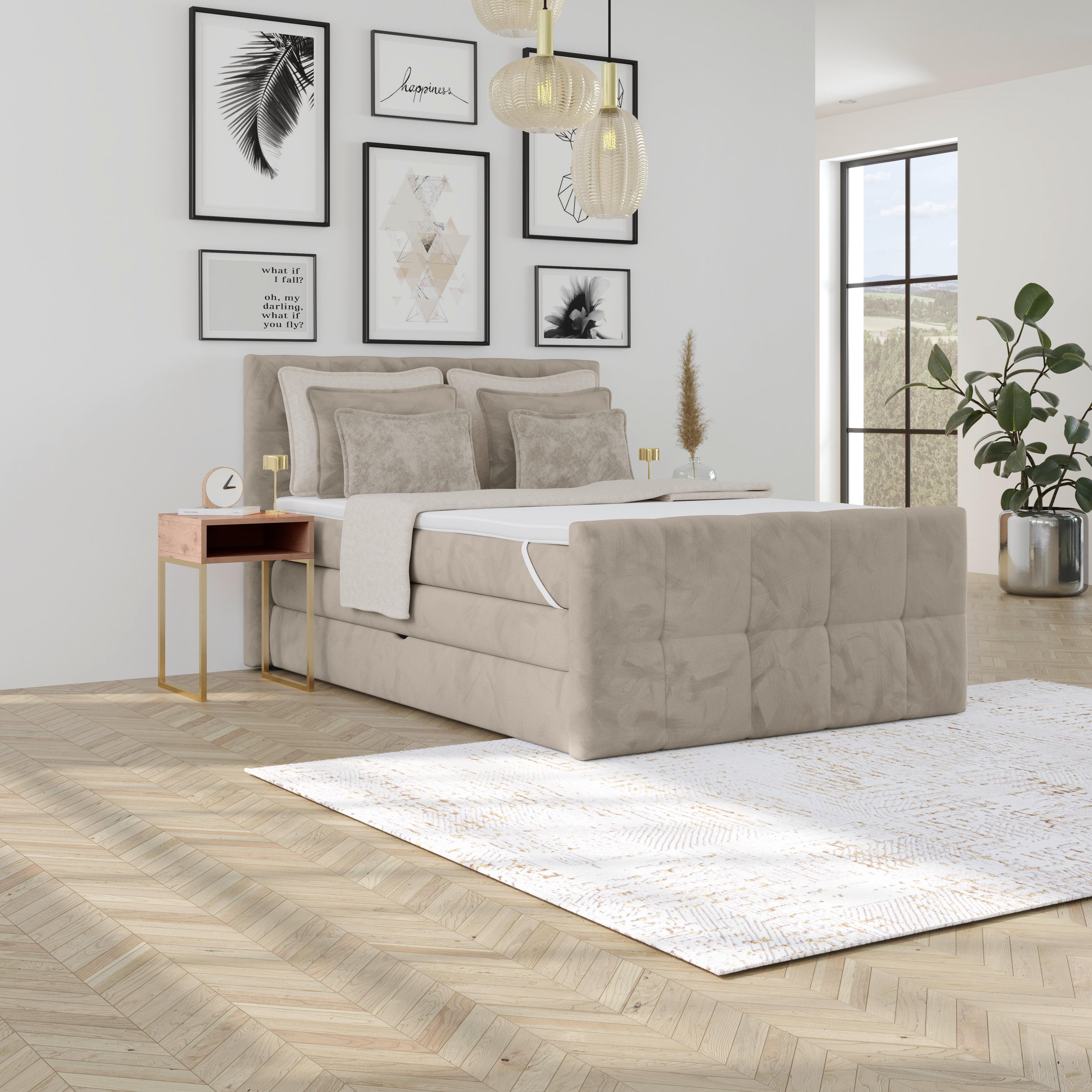 Boxspringbett mit Topper und Bettkasten 140x200 cm Medino - Taupe, KONVENTIONELL, Holz/Holzwerkstoff (140/200cm) - Luca Bessoni