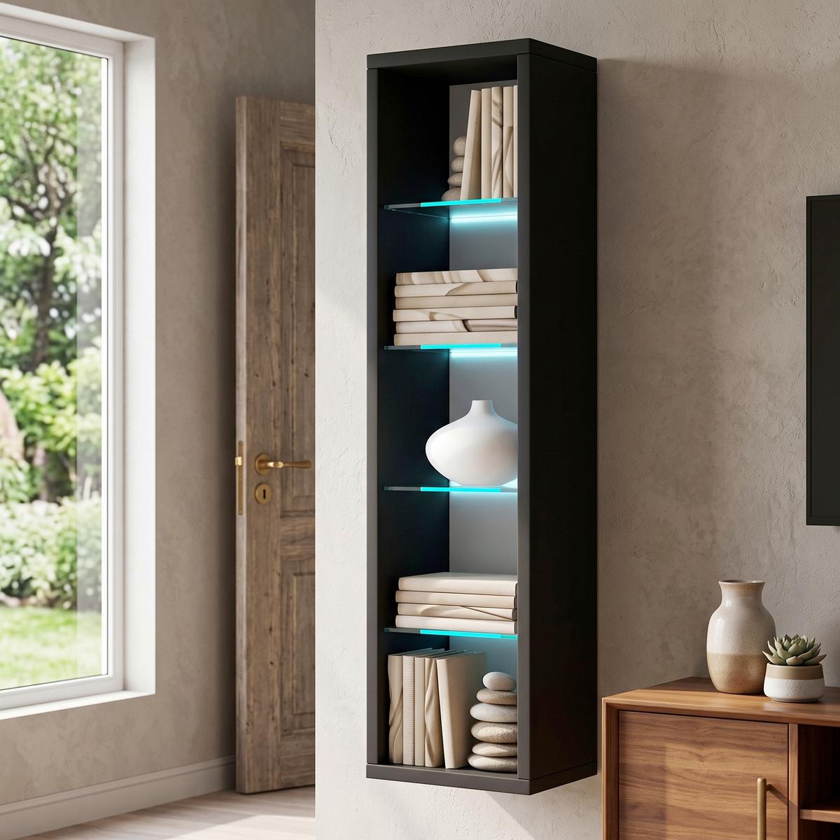 WANDREGAL Rasito Schwarz B: 21 cm - Schwarz, Design, Glas/Holzwerkstoff (21/77/14cm) - MID.YOU