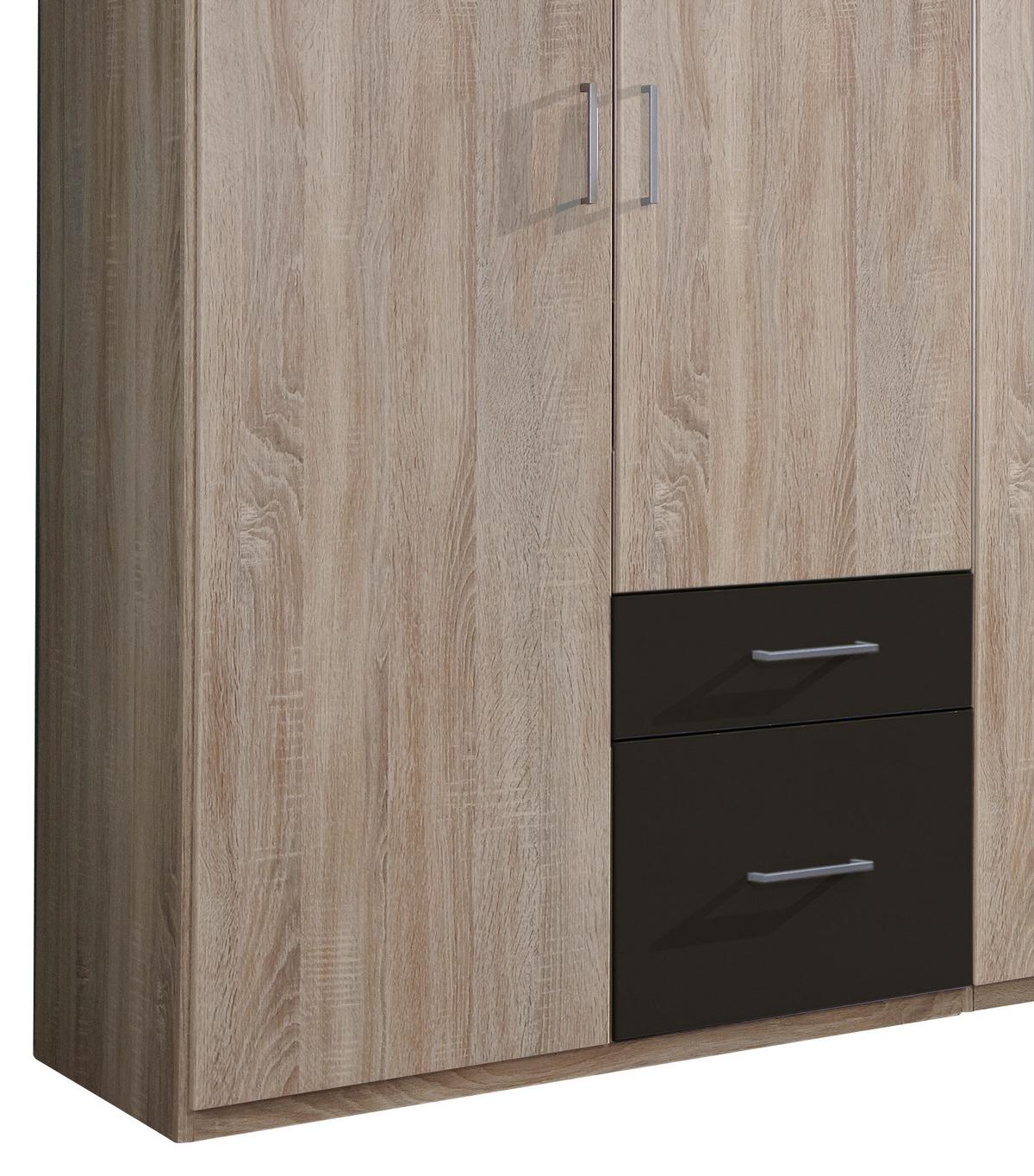 Drehtürenschrank Mit Spiegel + Laden 270cm Fly, Eiche Dekor - Eichefarben/Graphitfarben, Design, Glas/Holzwerkstoff (270/210/58cm) - MID.YOU