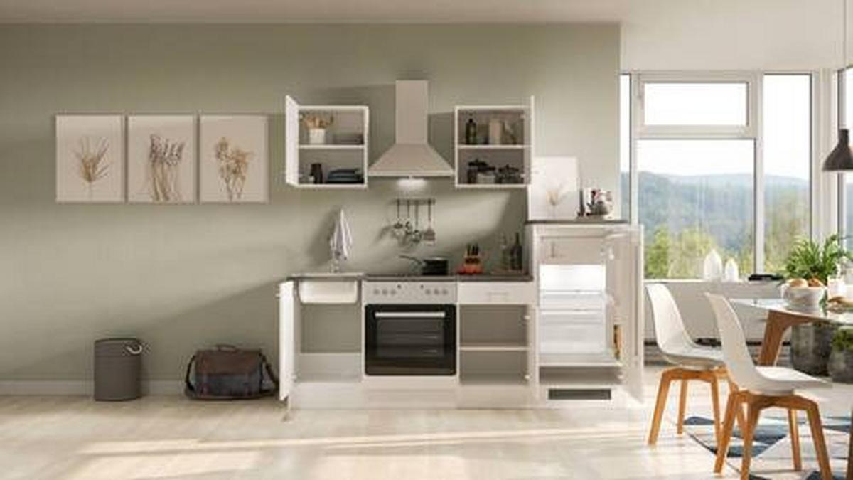 Küchenblock Lucca Weiß/Graubraun B: 220,5 cm - Graubraun/Weiß, MODERN, Holzwerkstoff (220,5cm) - FlexWell
