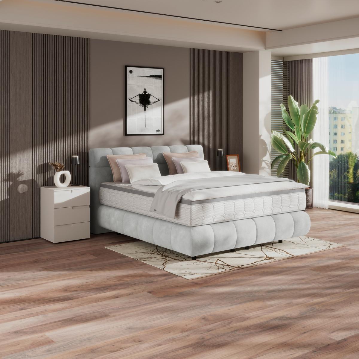 Boxspringbett Nobu Hellgrau, Lf: 180x200 Cm - Hellgrau/Schwarz, Trend, Holz/Textil (180/200cm)