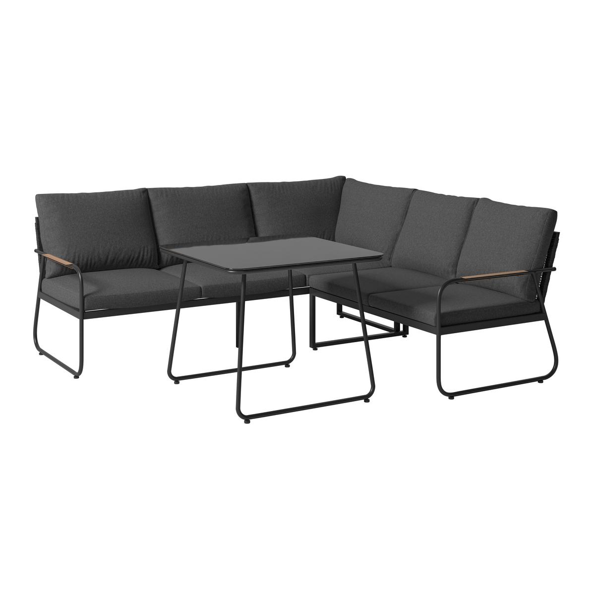 Lounge Garnitúra Granada - natúr színű/sötétszürke, Modern, Üveg/textil (194/192cm) - Beldano