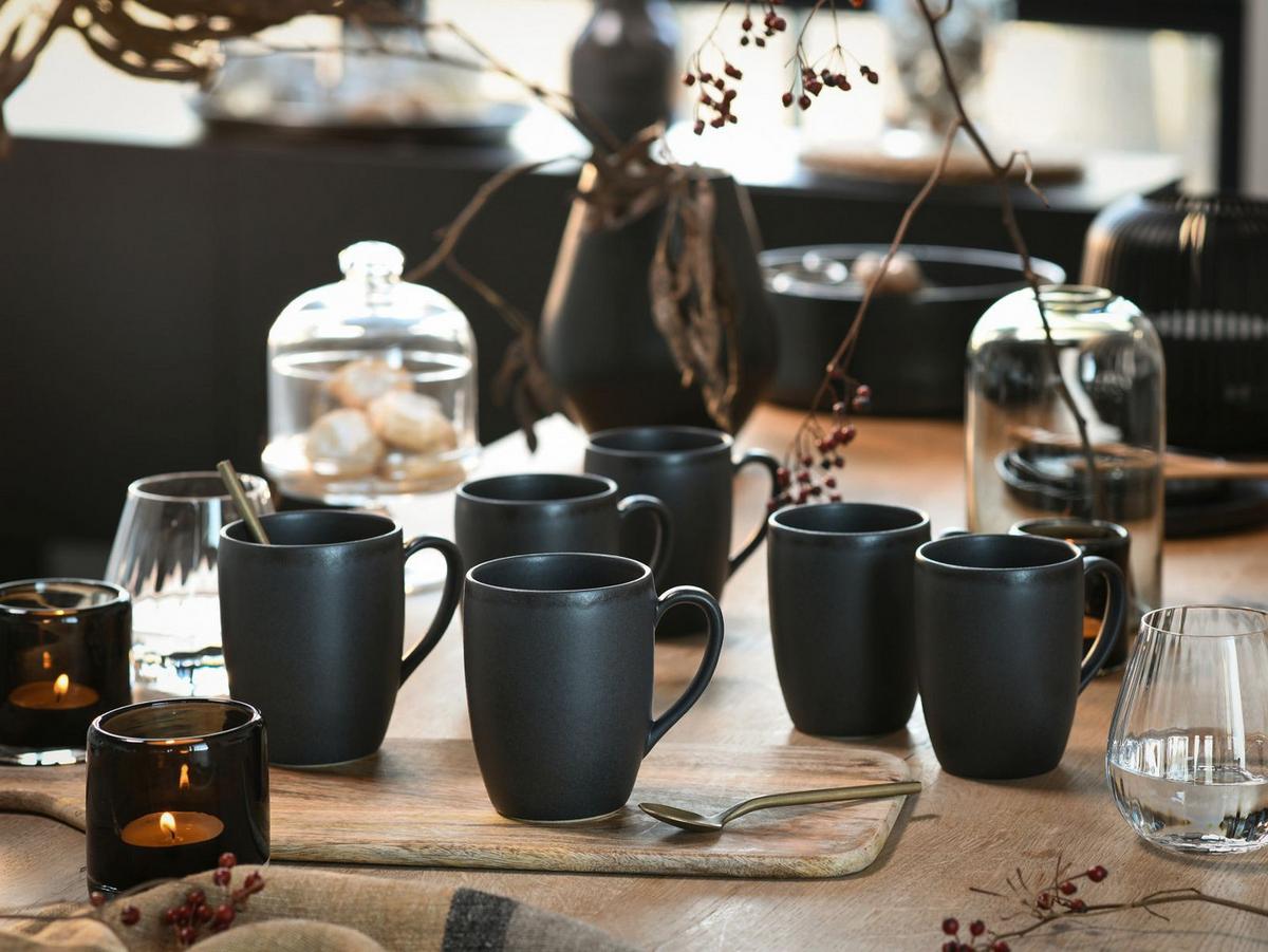 Kaffeebecher Steinzeug 300 ml 6 Stk. Schwarz - Schwarz, Basics, Keramik (300ml) - Creatable