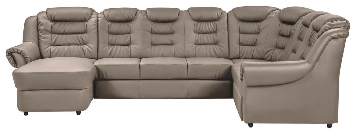 Wohnlandschaft Boston Hellbraun Lederlook - Hellbraun/Schwarz, KONVENTIONELL, Textil (165/333/216cm) - Livetastic