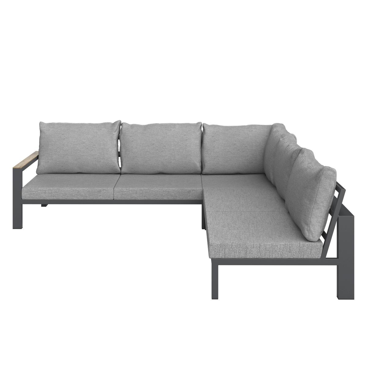 Terasová záhradní souprava MELINA - světle šedá/tmavě šedá, Moderní, kov/dřevo (272/79/84cm) - Bessagi Garden