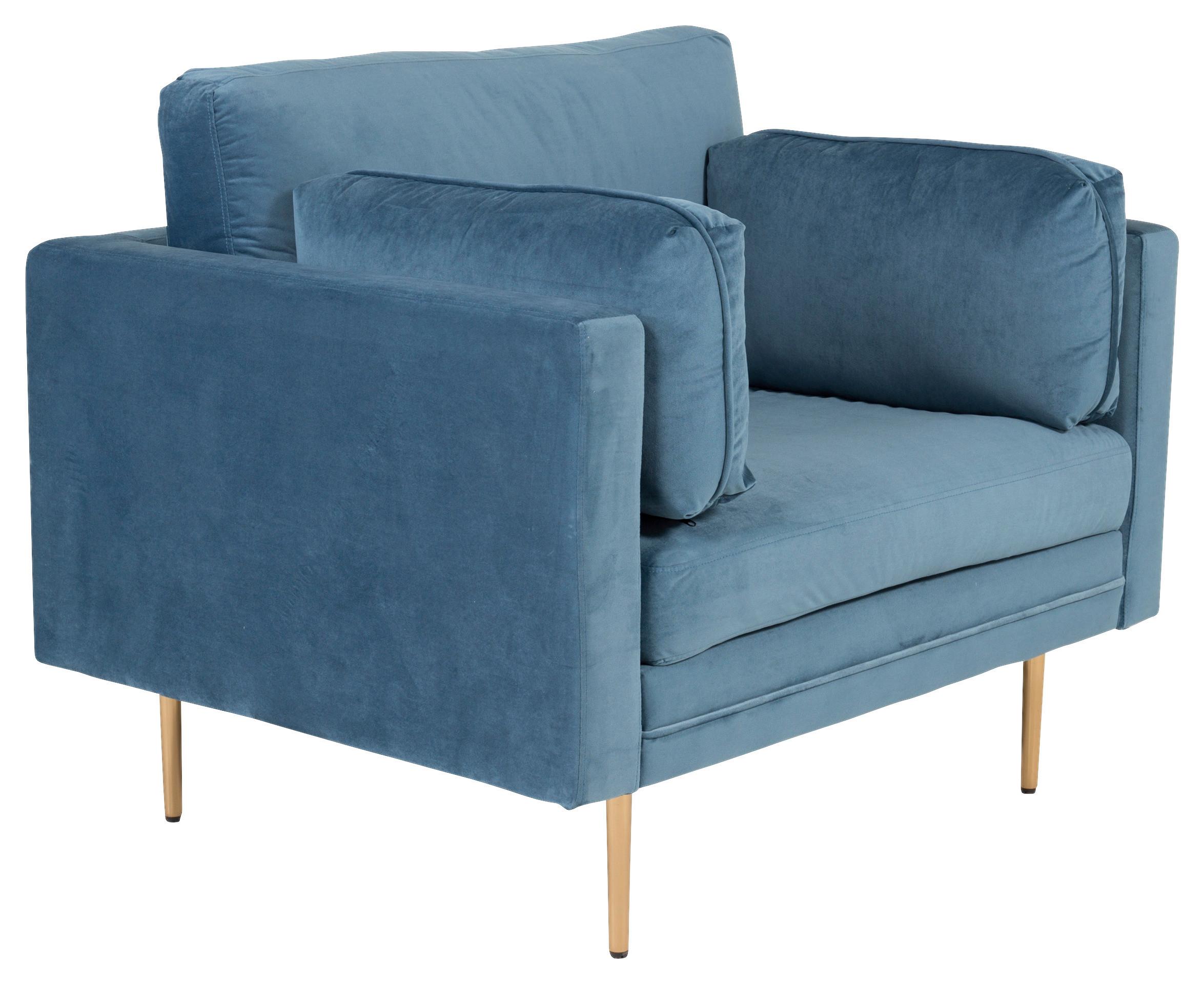 Sessel Boom - Blau/Goldfarben, Design, Textil/Metall (110/84/86cm) - Livetastic