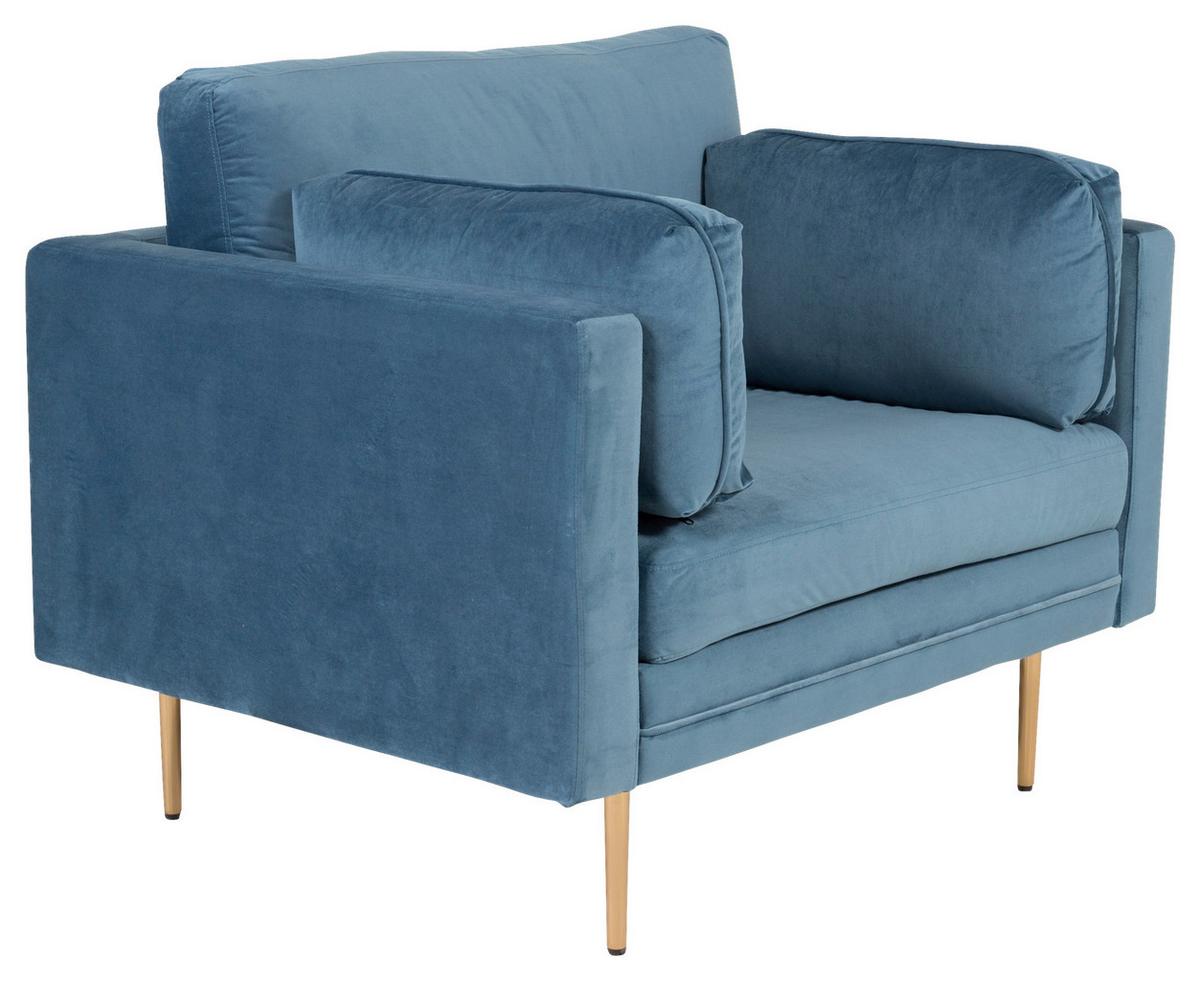 Sessel Boom - Blau/Goldfarben, Design, Textil/Metall (110/84/86cm) - Livetastic