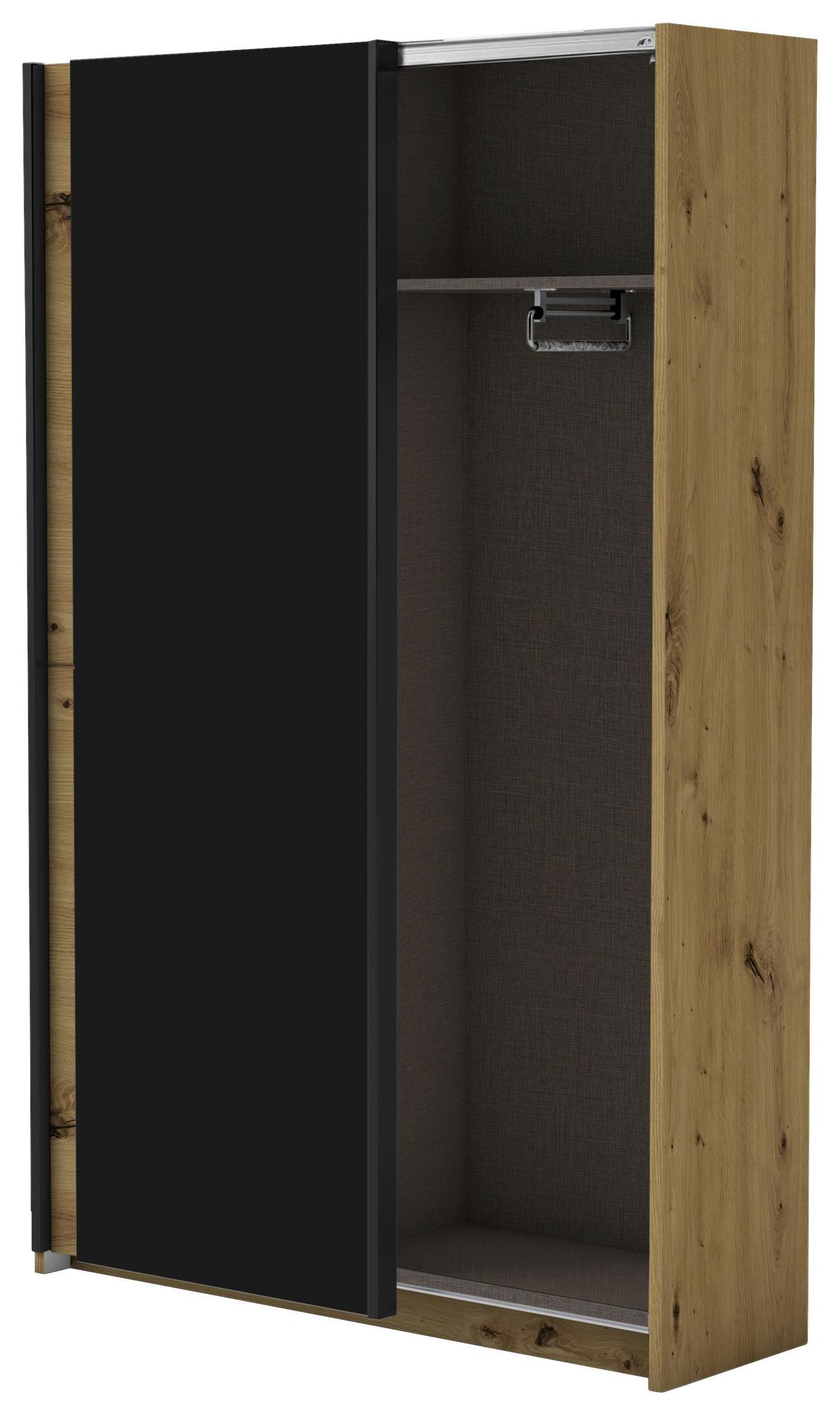 Schwebetürenschrank 125 Cm Starter, Eiche Dekor/ Schwarz - Eichefarben/Schwarz, Basics, Holzwerkstoff (125/195,5/38cm) - P & B