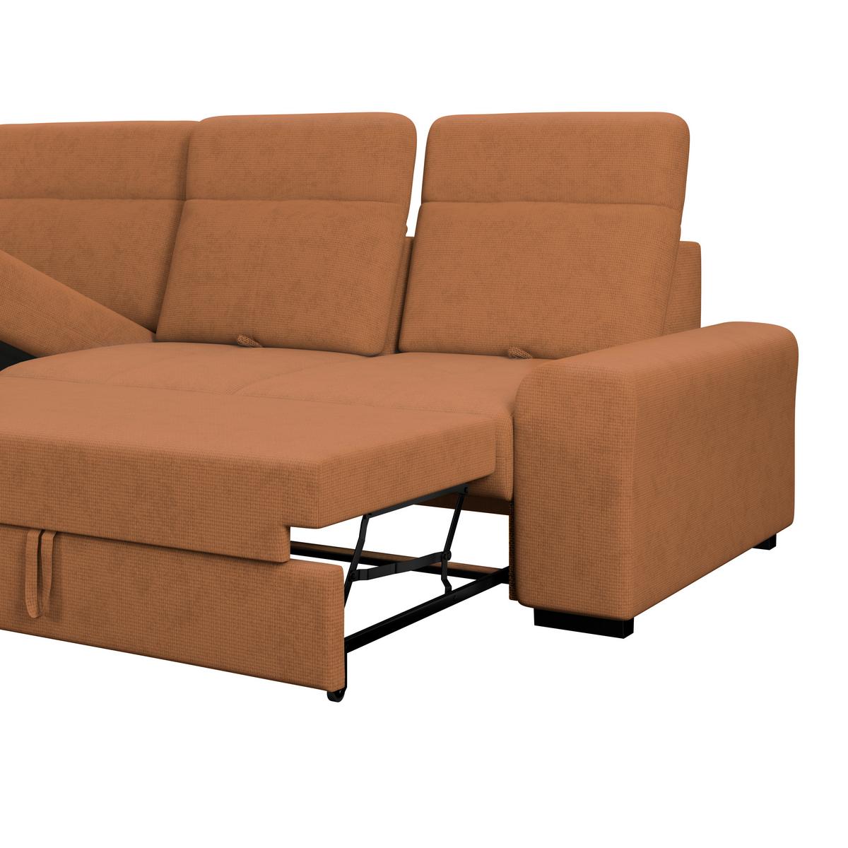 Ecksofa mit Bettfunktion Malaga New Chenille Terracotta - Terracotta/Schwarz, KONVENTIONELL, Textil (203/286cm) - Ondega