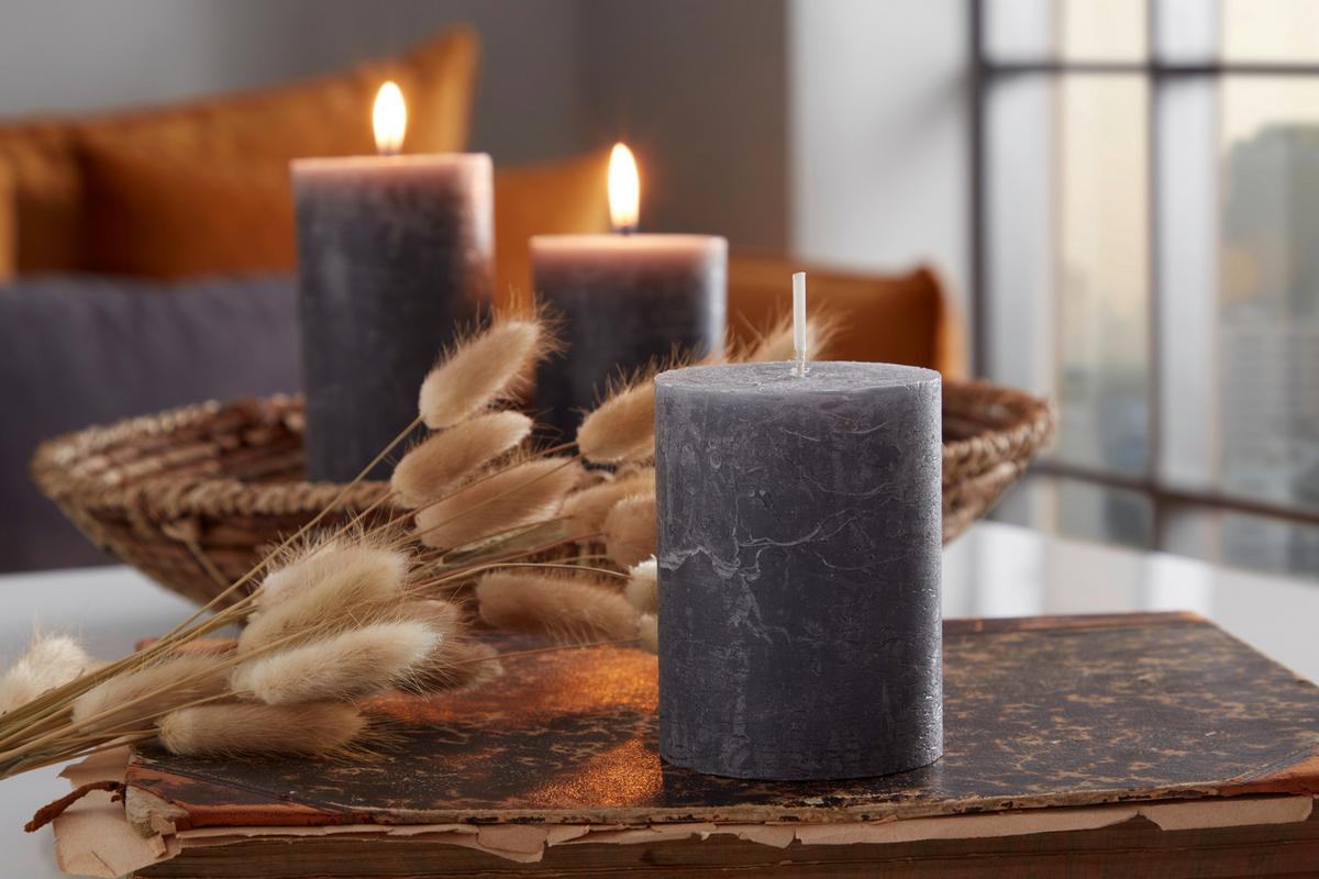 Stumpenkerze Saphira Dunkelgrau Dxh: 6,8x9 Cm - Dunkelgrau, Basics (6,8/9cm) - Ondega