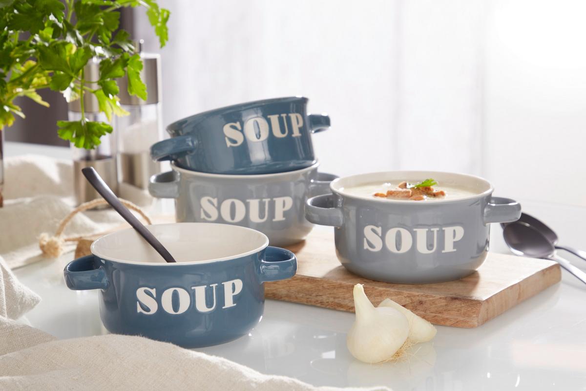 Suppentasse Mit Henkel Steinzeug Tivon Dxh: 13x7 Cm - Weiß/Grau, KONVENTIONELL, Keramik (13/7cm) - James Wood