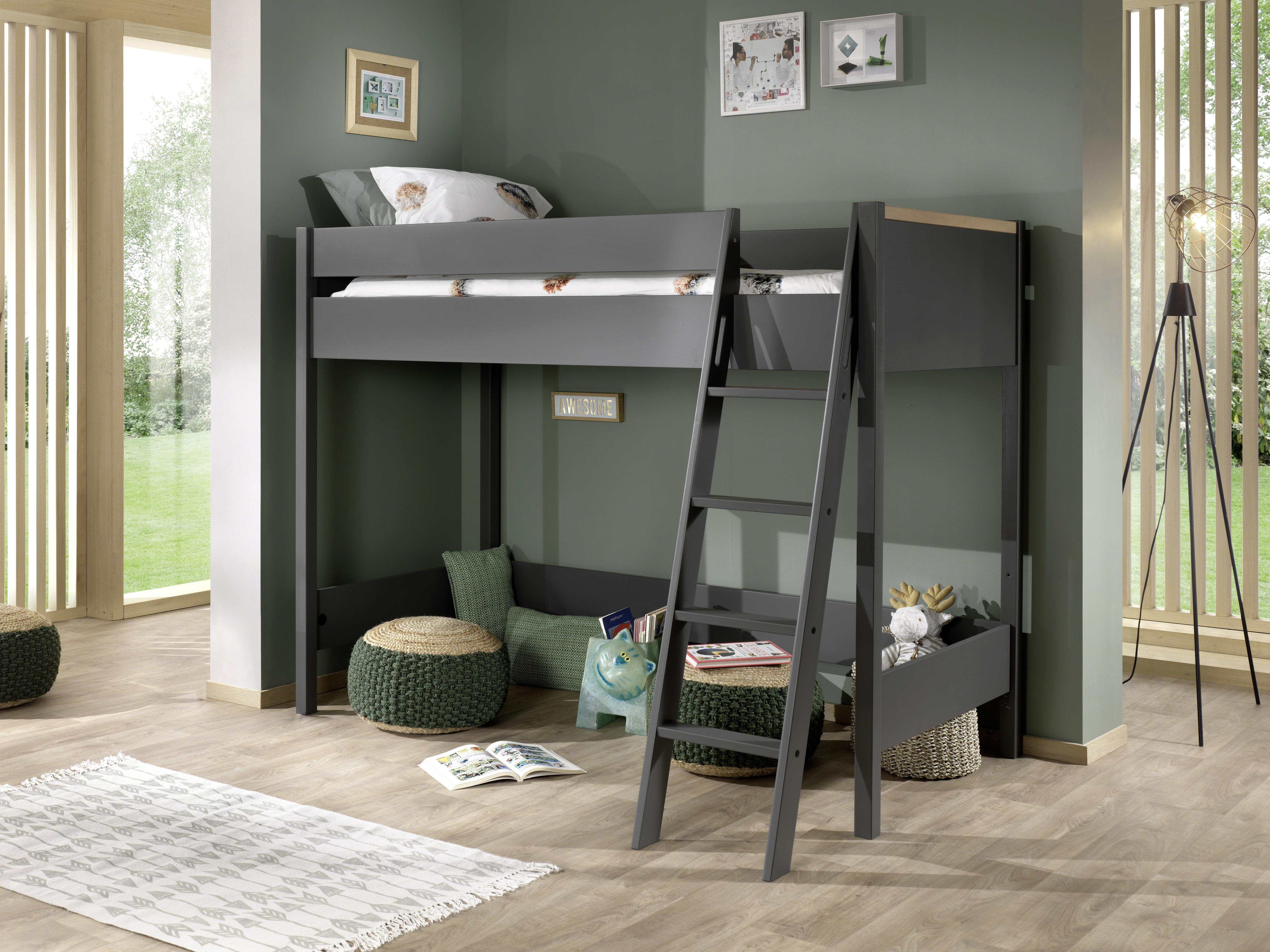 Hochbett London Dunkelgrau 90x200 Cm - Dunkelgrau/Anthrazit, MODERN, Holz/Holzwerkstoff (90/200cm) - MID.YOU