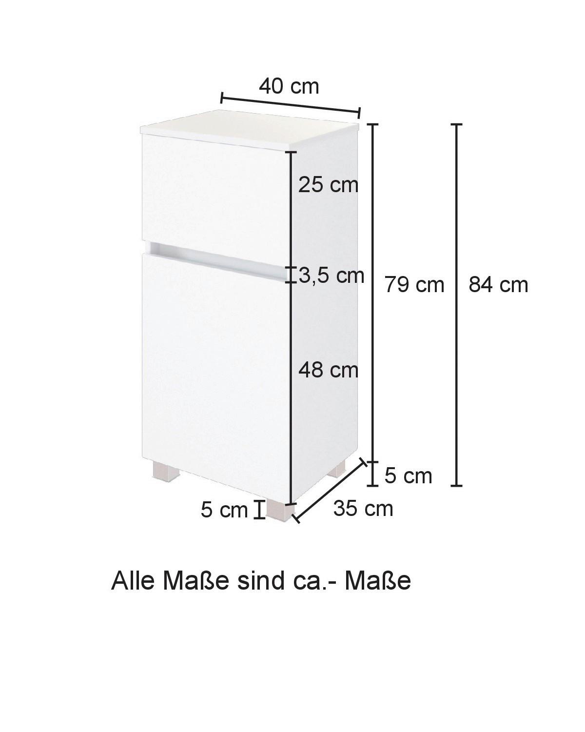 Unterschrank grifflos Helsinki B: 40 cm Weiß/Eiche Dekor - Eichefarben/Silberfarben, KONVENTIONELL, Glas/Holzwerkstoff (40/79/35cm) - Held