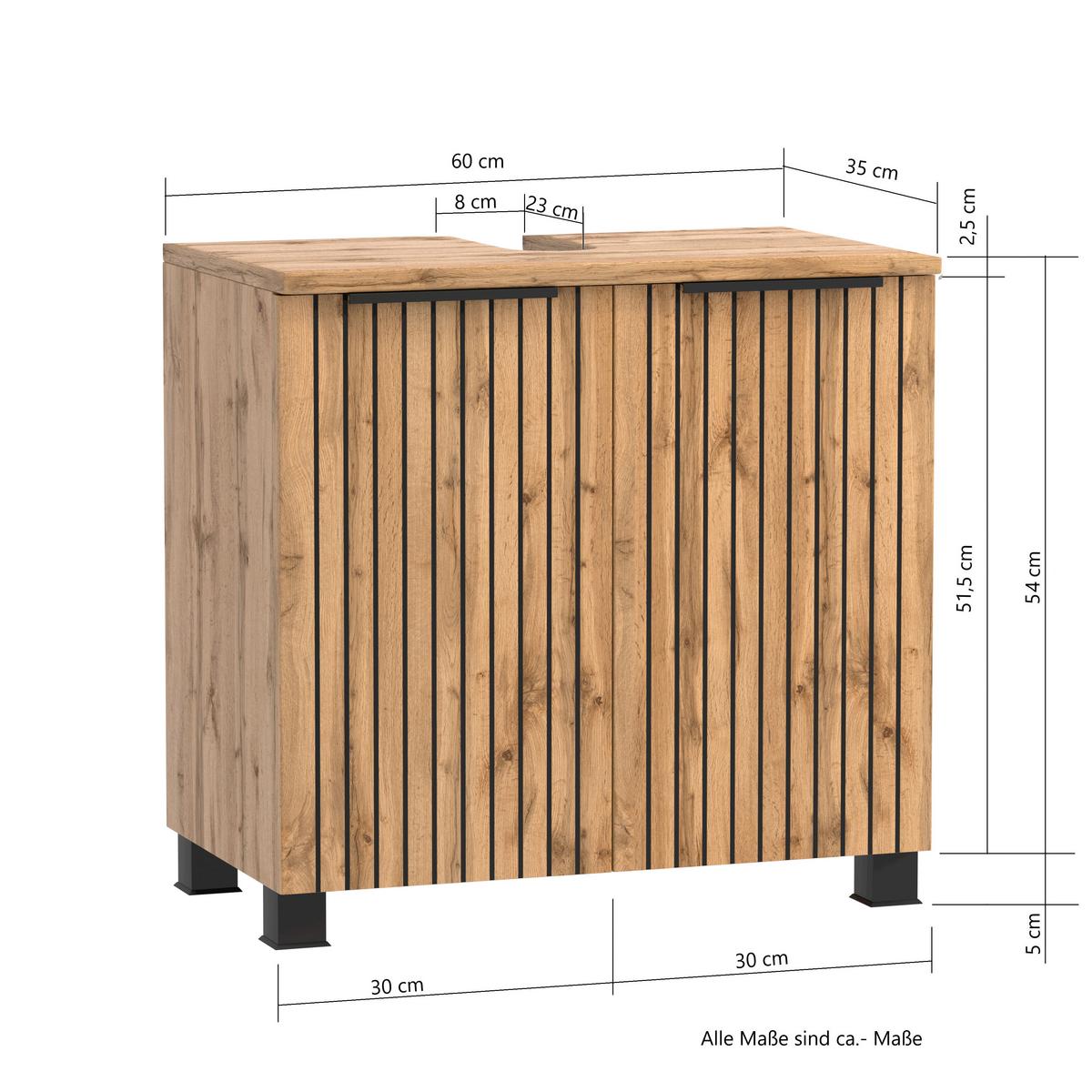 Waschbeckenunterschrank Chester B: 60 Cm - Eiche Wotan/Schwarz, MODERN, Holzwerkstoff (60/54/35cm) - Held