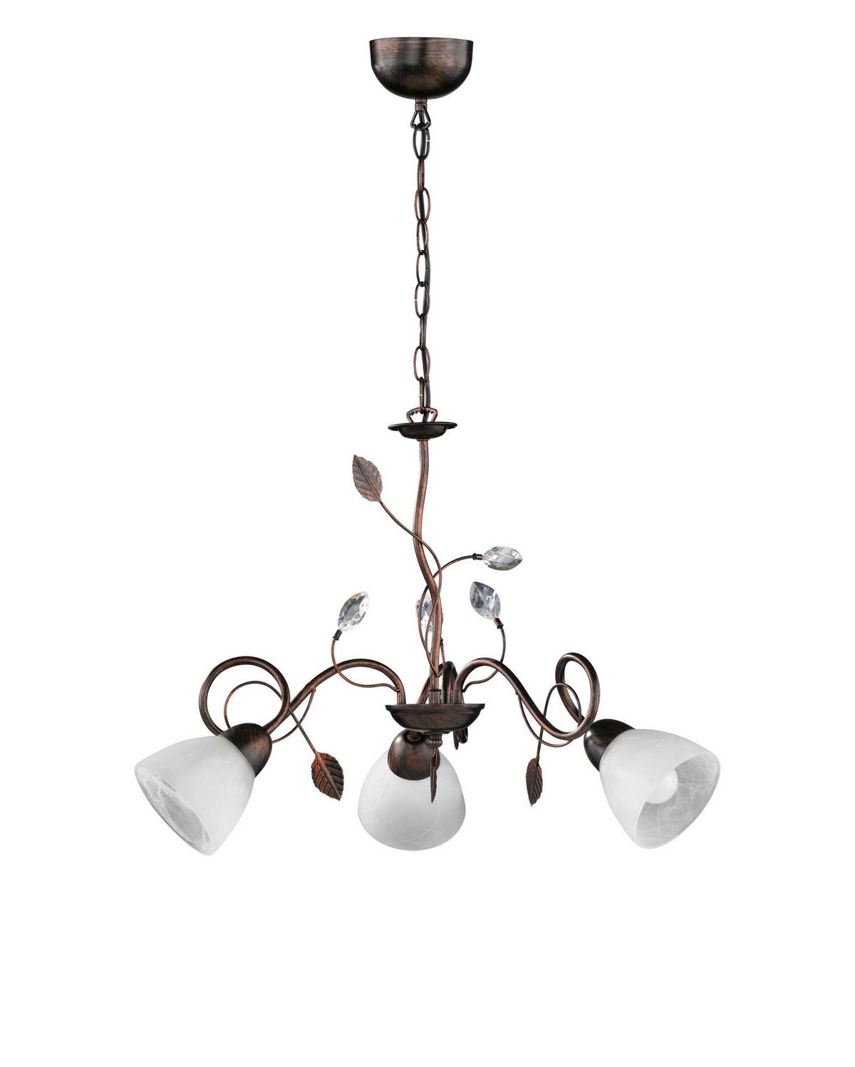 Kronleuchter Traditio H: 150cm 3-Flammig mit Alabasterglas - Rostfarben/Braun, Natur, Glas/Metall (70/150cm) - Trio Leuchten